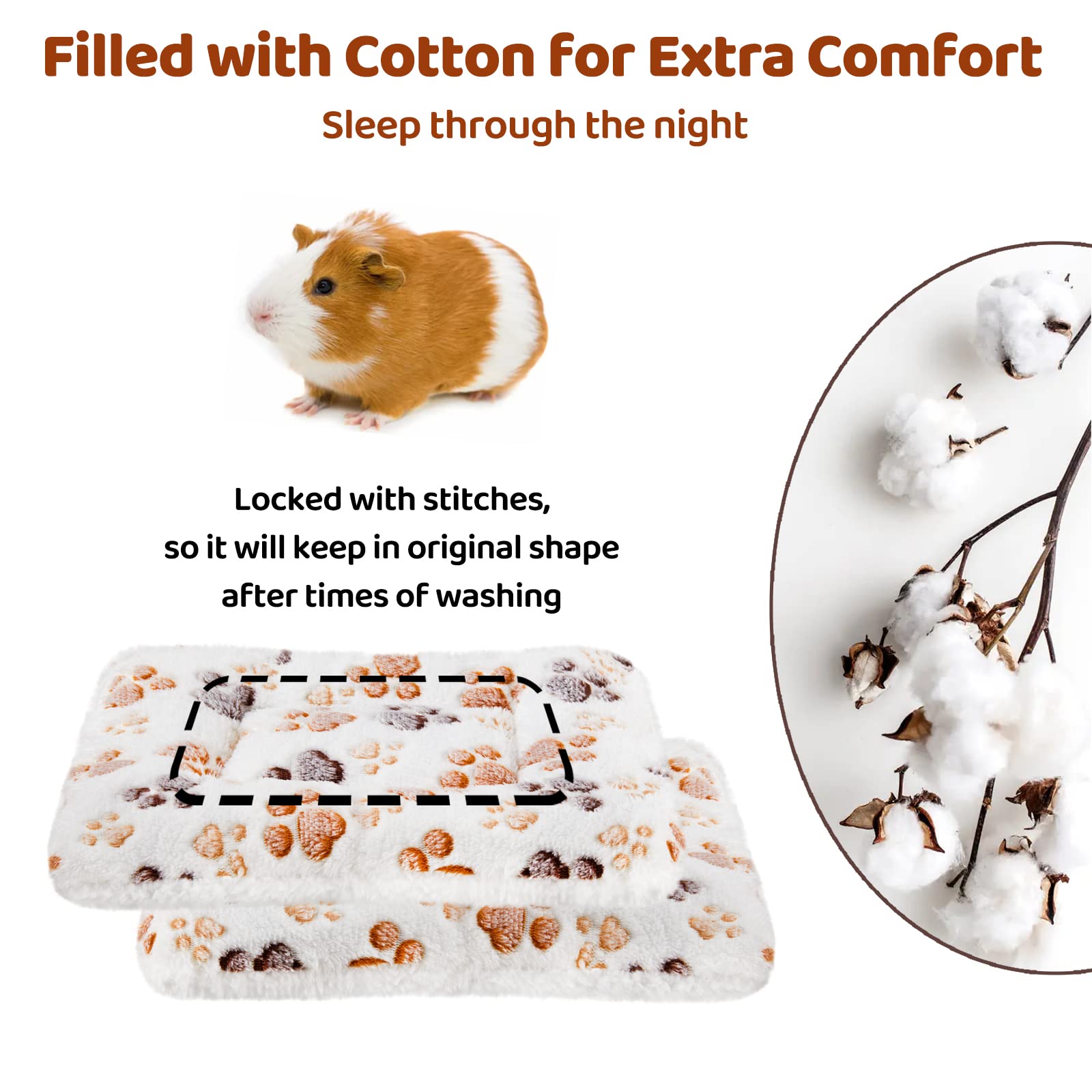 Amakunft 2 Pack Of Square Plush Guinea Pig Pillow, Cozy Hamsters Sugar Glider Hedgehog Sleep Bed, Rabbit Cage Accessories Mat (Paw, Medium)