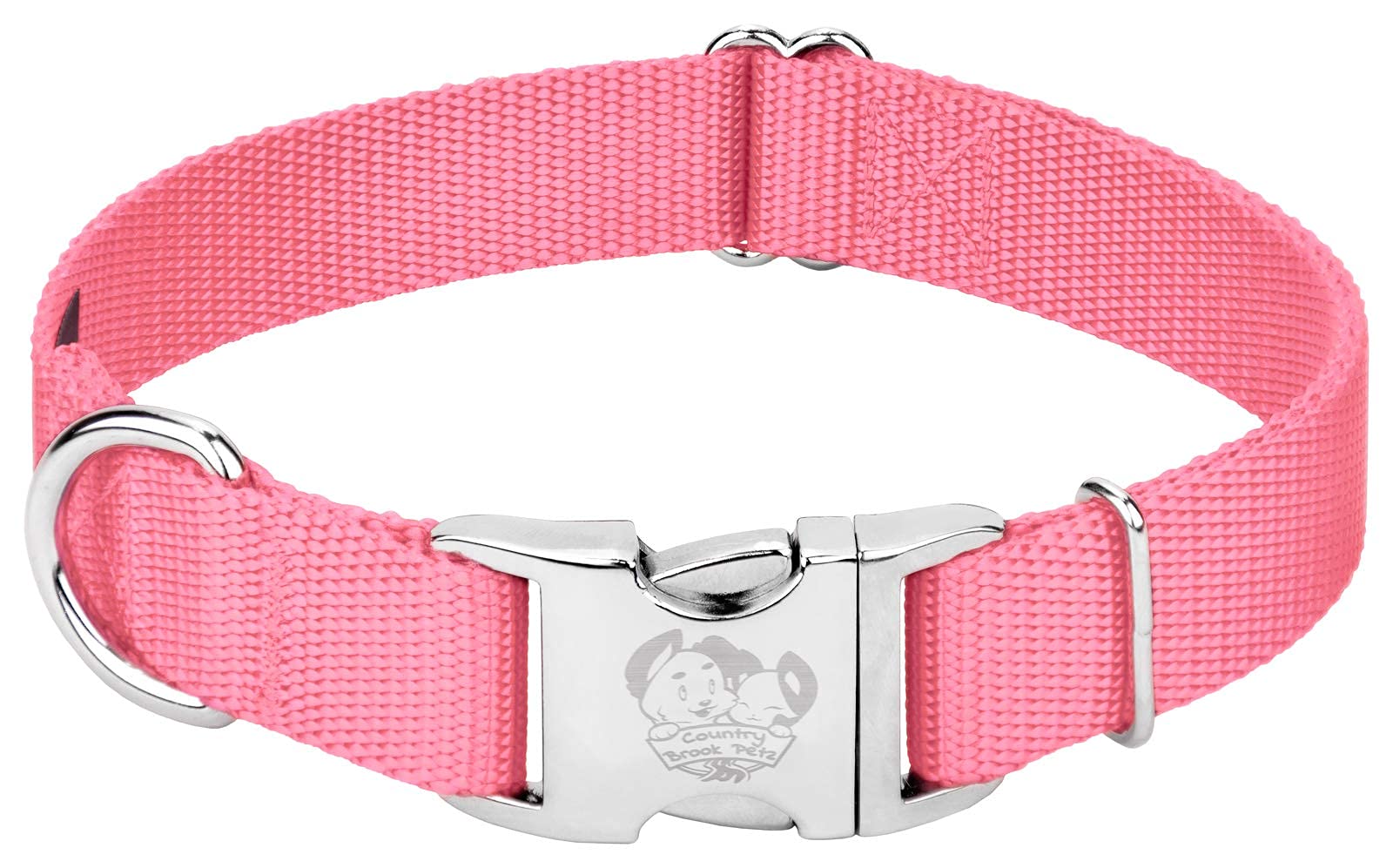 Country Brook Design - Vibrant 30+ Color Selection - Premium Nylon Dog Collar With Metal Buckle (Extra Large, 1 Inch, Pink)