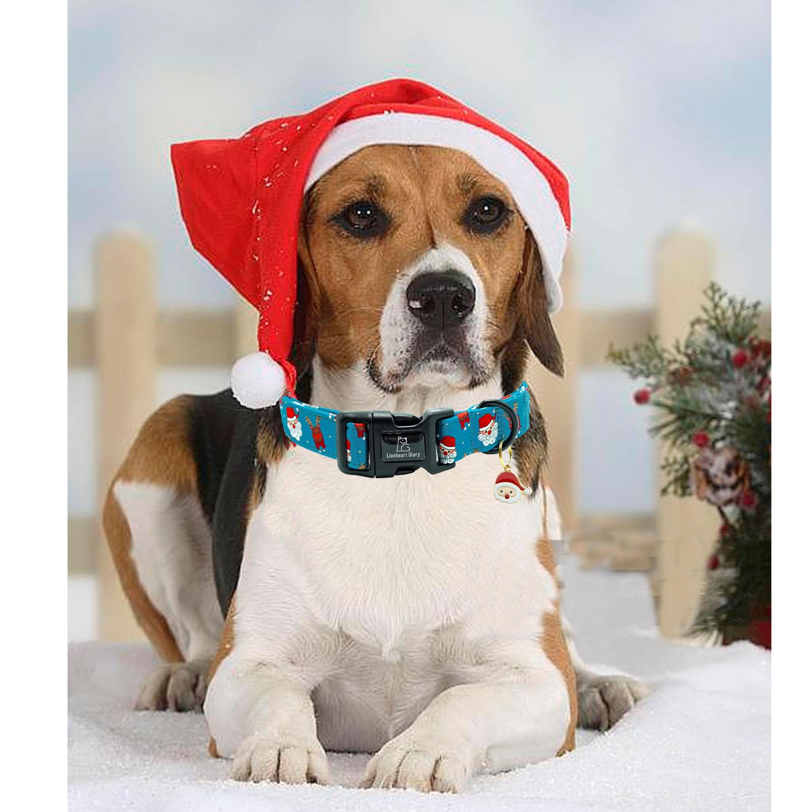 Lionheart Glory Christmas Dog Collar, Blue Christmas Santa Deer Dogs Collar Adjustable Soft Comfortable Collars For Large Dogs G