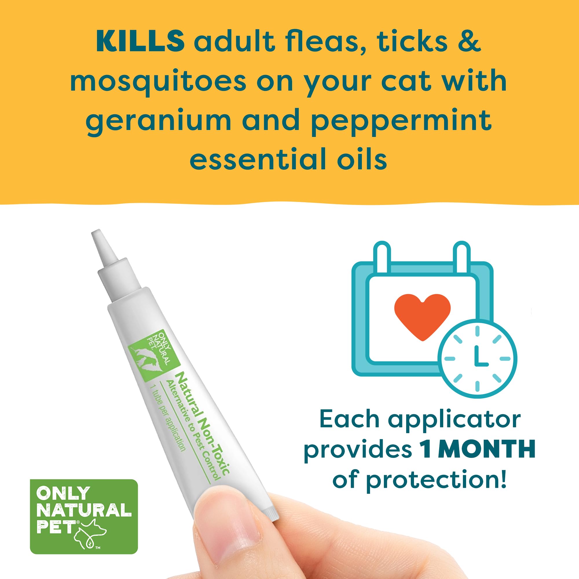 Only Natural Pet Flea and Tick Prevention for Cats - EasyDefense Squeeze-On Drops, 3-Month Supply, Model mp-999521
