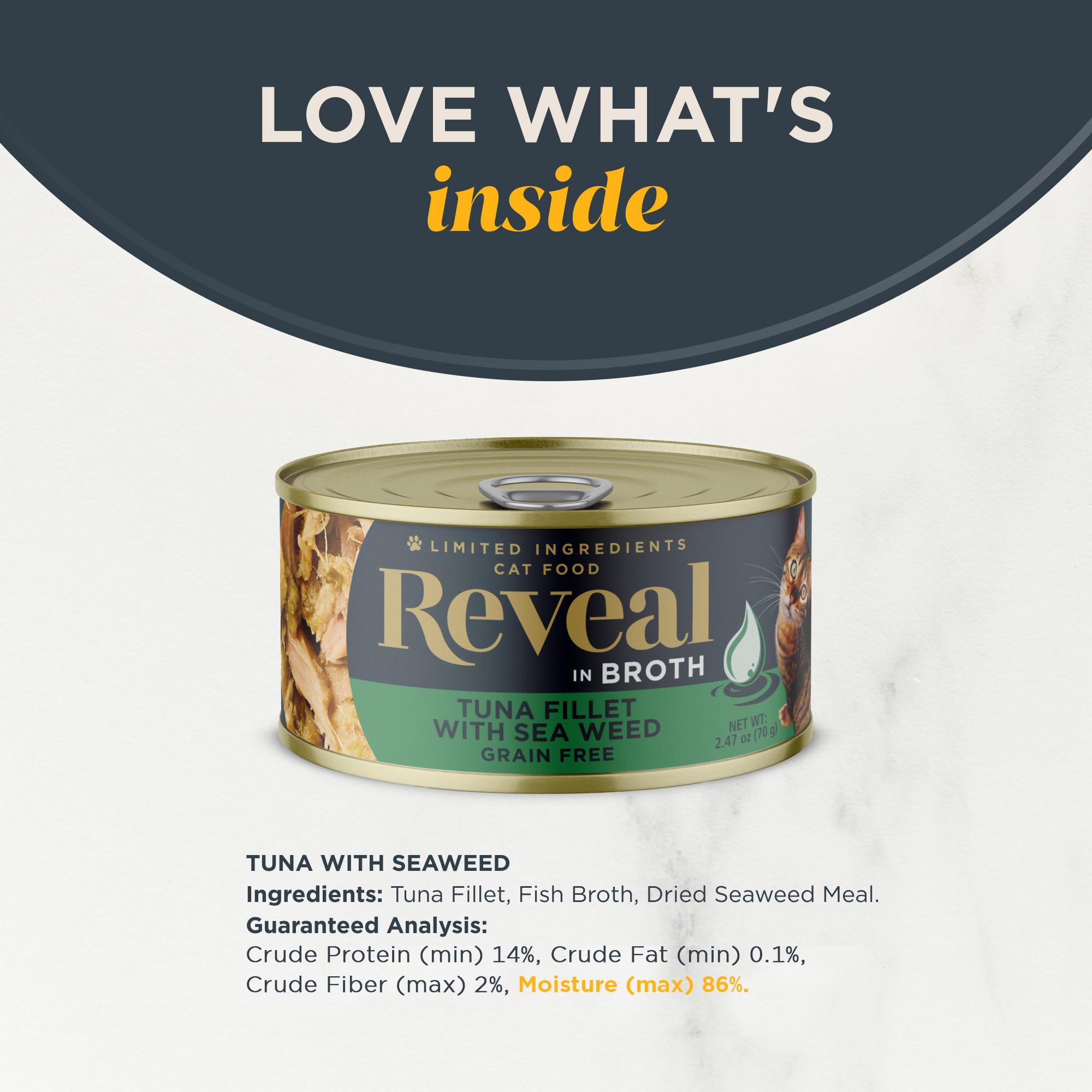 Reveal Natural Wet Cat Food, 24 Count, Grain Free, Limited Ingredient Canned Food for Cats, Tuna with Seaweed in Broth, 2.47 oz