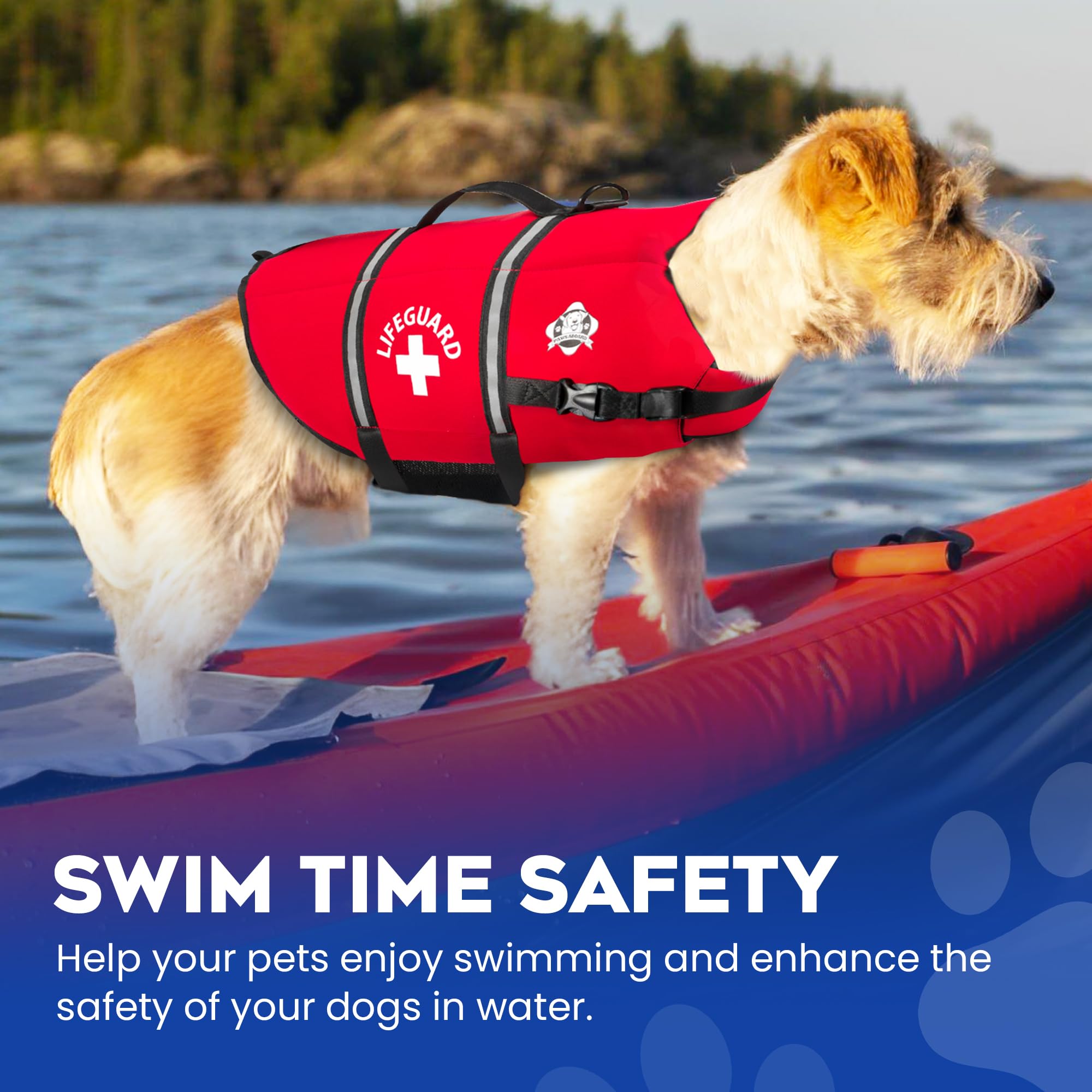 Paws Aboard Dog Life Jacket - Keep Your Canine Safe with a Neoprene Life Vest for Swimming and Boating, Color and Design to Choose - Red, X-Small