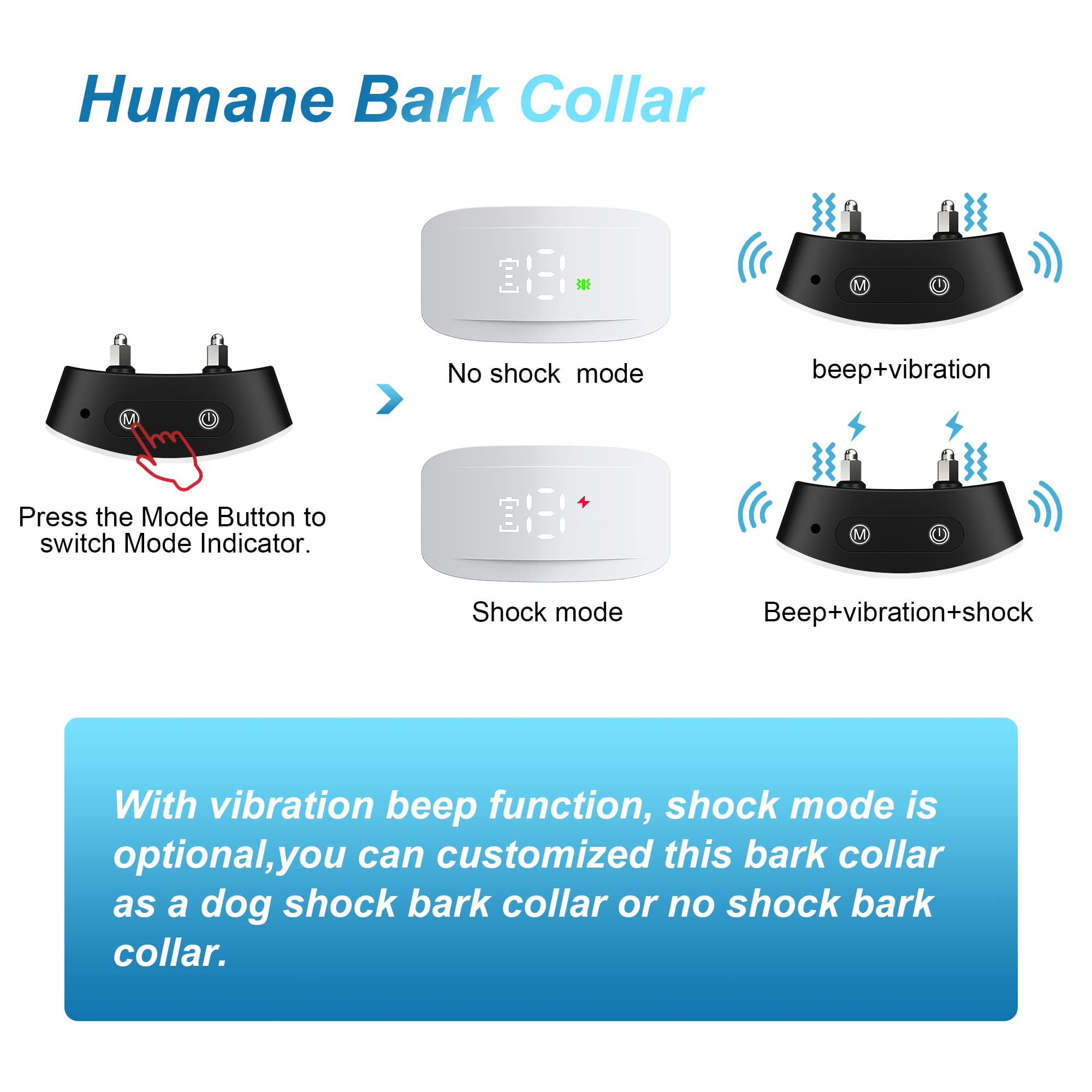 Dog Bark Collar,Bark Collar With Adjustable Sensitivity For Large Medium Small Dogs,Smart Bark Collar Anti False Trigger,Recharg