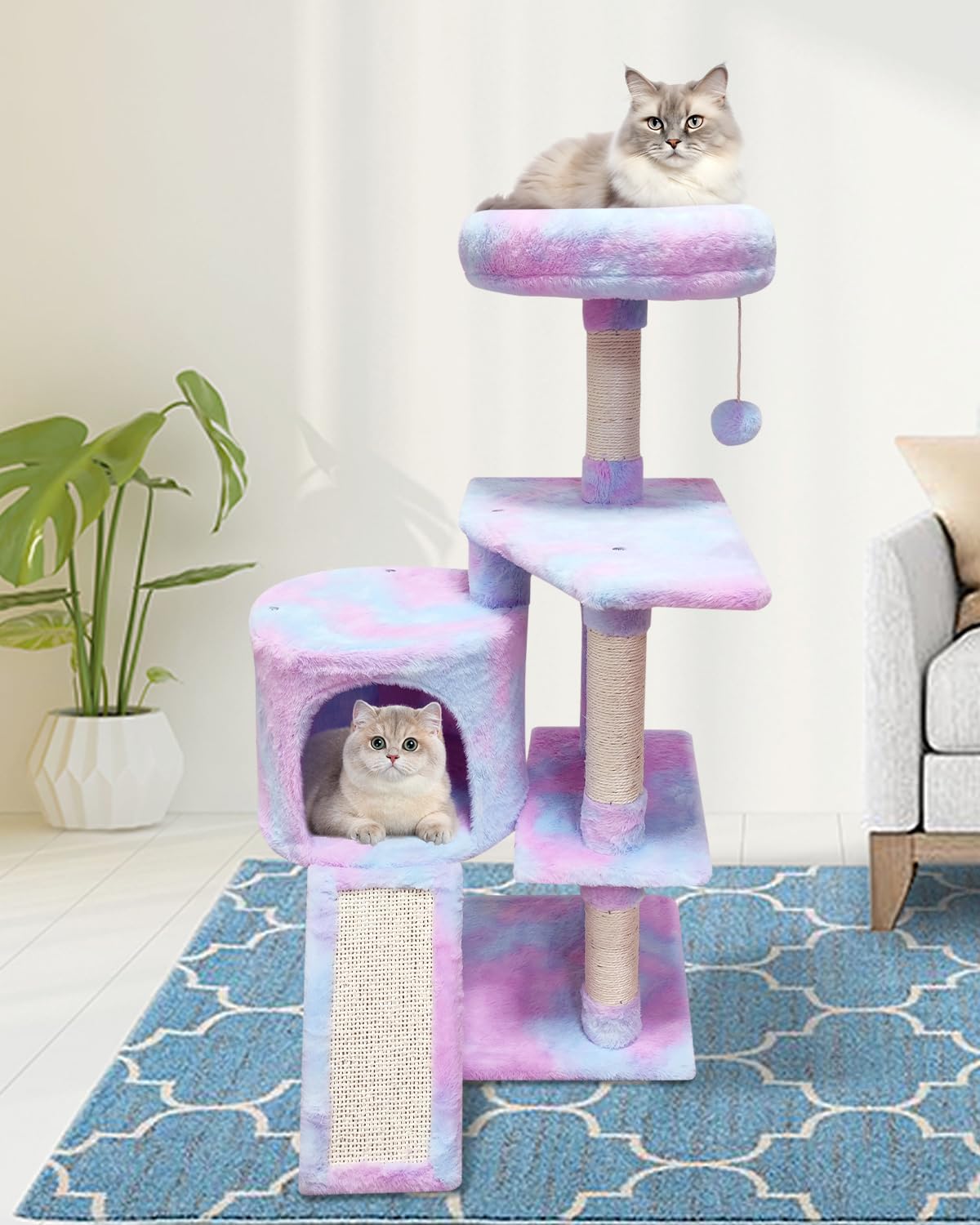 Miao Paw Cute Cat Tree Tower For Indoor Cats Condo With Sisal Scratching Posts Jump Platform Cat Furniture Activity Center Play 