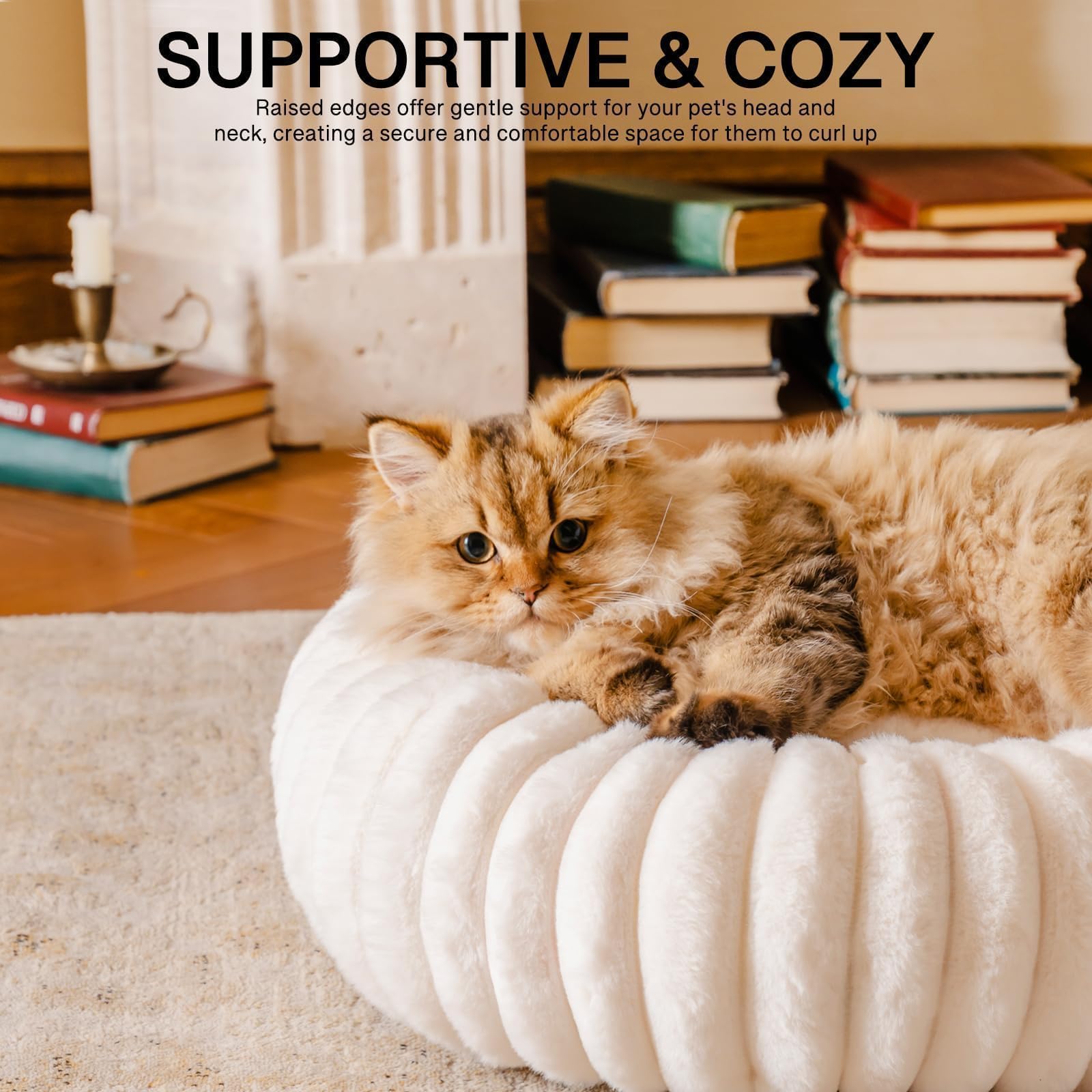 Mewoofun Cat Bed, Washable Beds For Indoor Cats, Cute Donut Bed Fluffy Pet Bed With Non-Slip Bottom, Calming Round Bed For Puppy