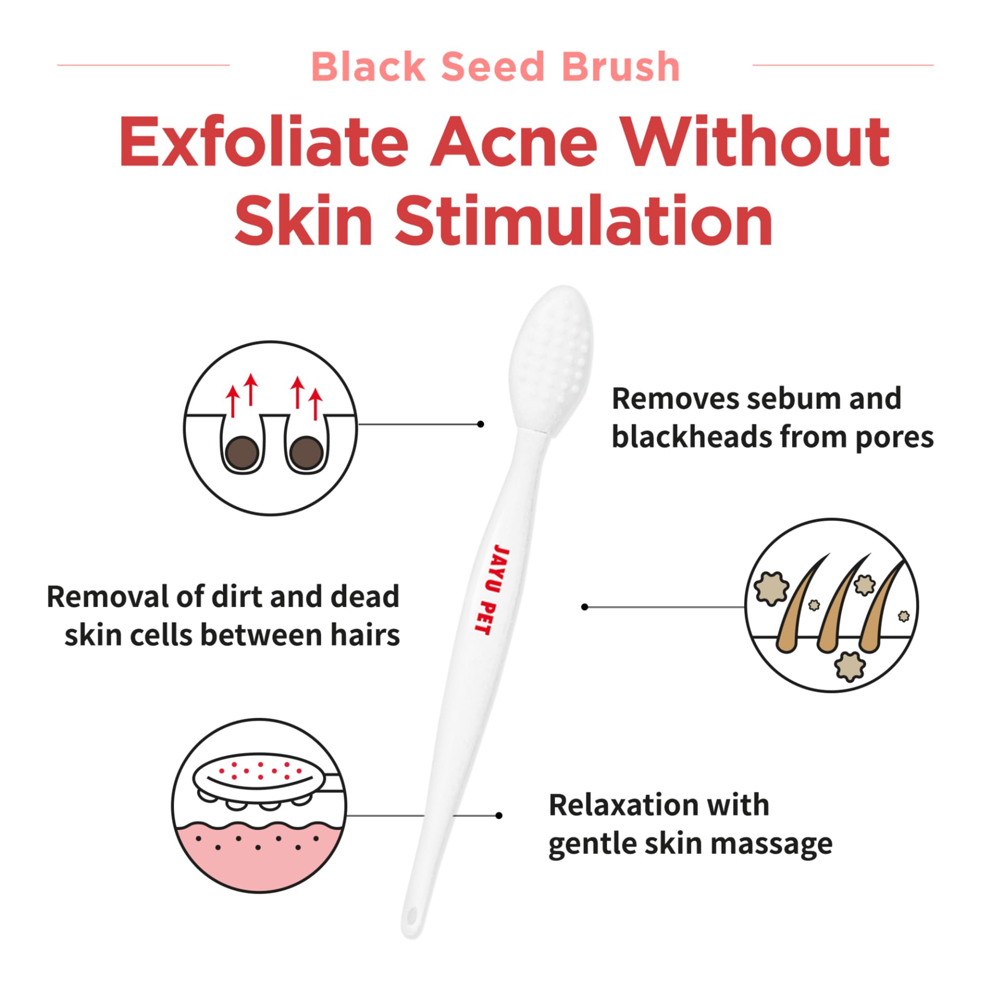 Jayu Pet Black Seed Brush - Cat Acne Chin Treatment, Cat Acne Brush, Silicone Brush For Cats Chin Acne & Blackhead Exfoliation, Double-Sided Cat Grooming Brush (1Pcs)