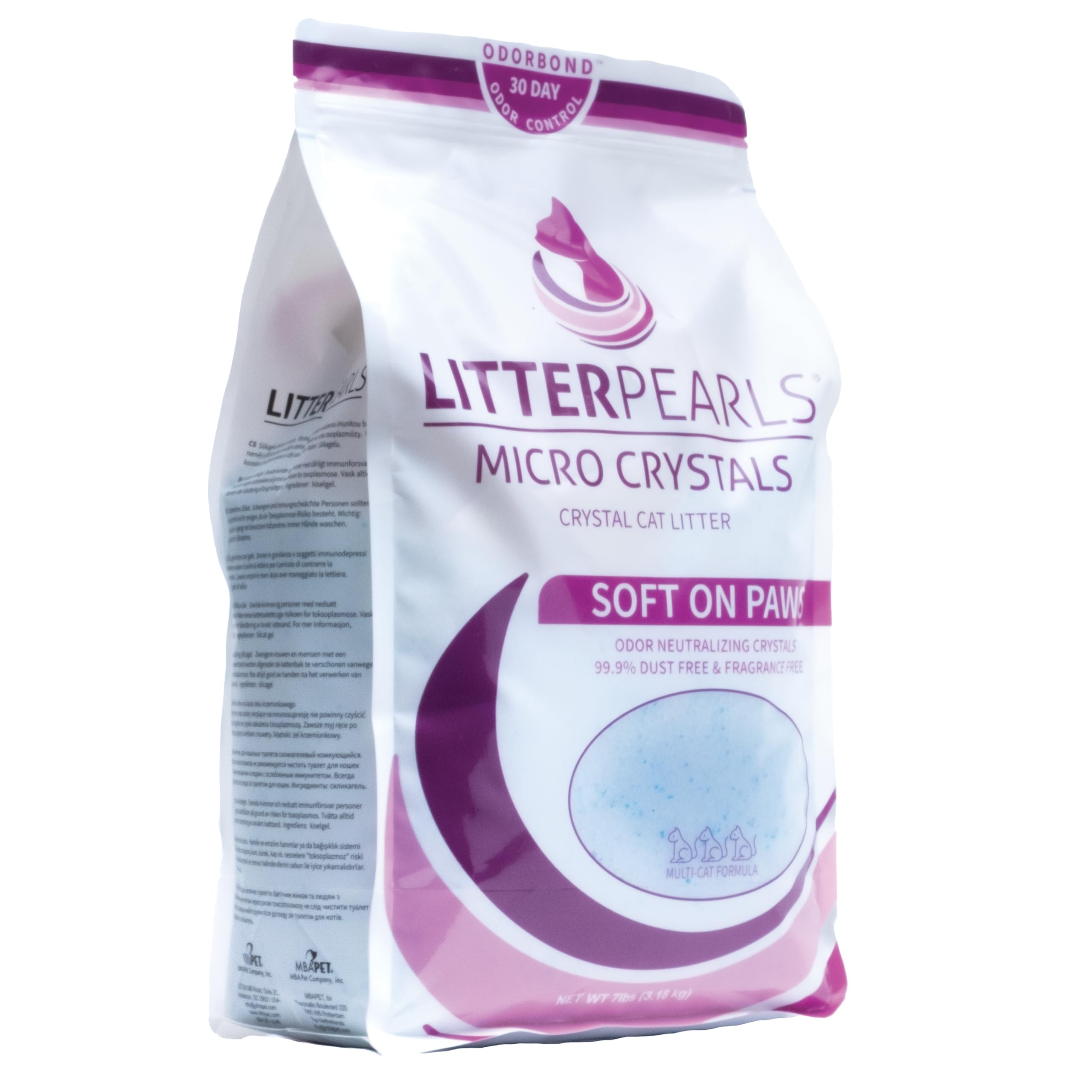 Litter Pearls Micro Crystals Unscented Non-Clumping Crystal Cat Litter With Odorbond, 7 Lb, White, Clear And Blue Crystals (Lpmc7)