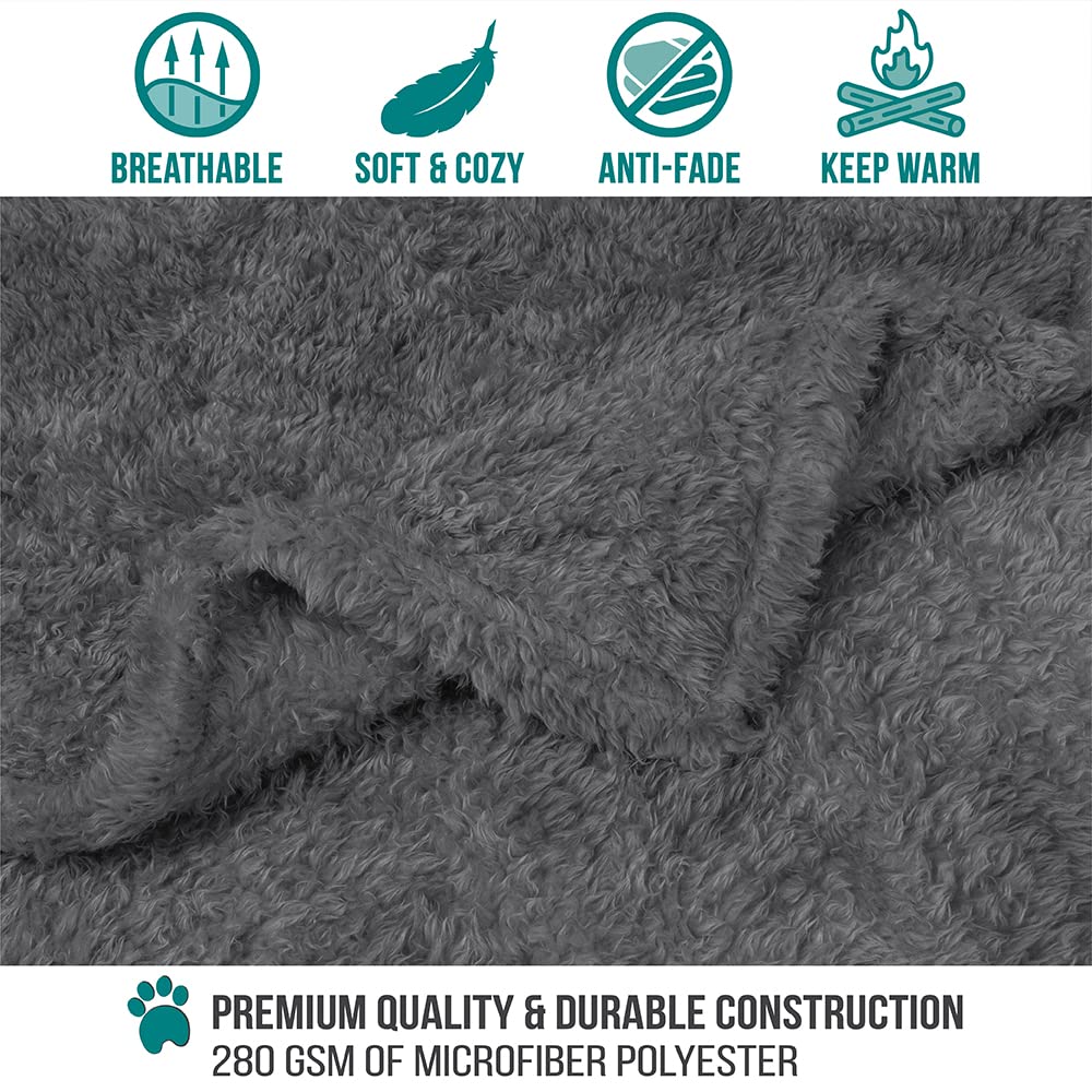 Petami Fluffy Dog Blanket For Large Giant Dog, Plush Warm Pet Blanket For Bed, Sherpa Furniture Couch Cover Protector, Soft Fleece Cat Throw, Shag Reversible Washable Crate Kennel Cover, Gray 60X80