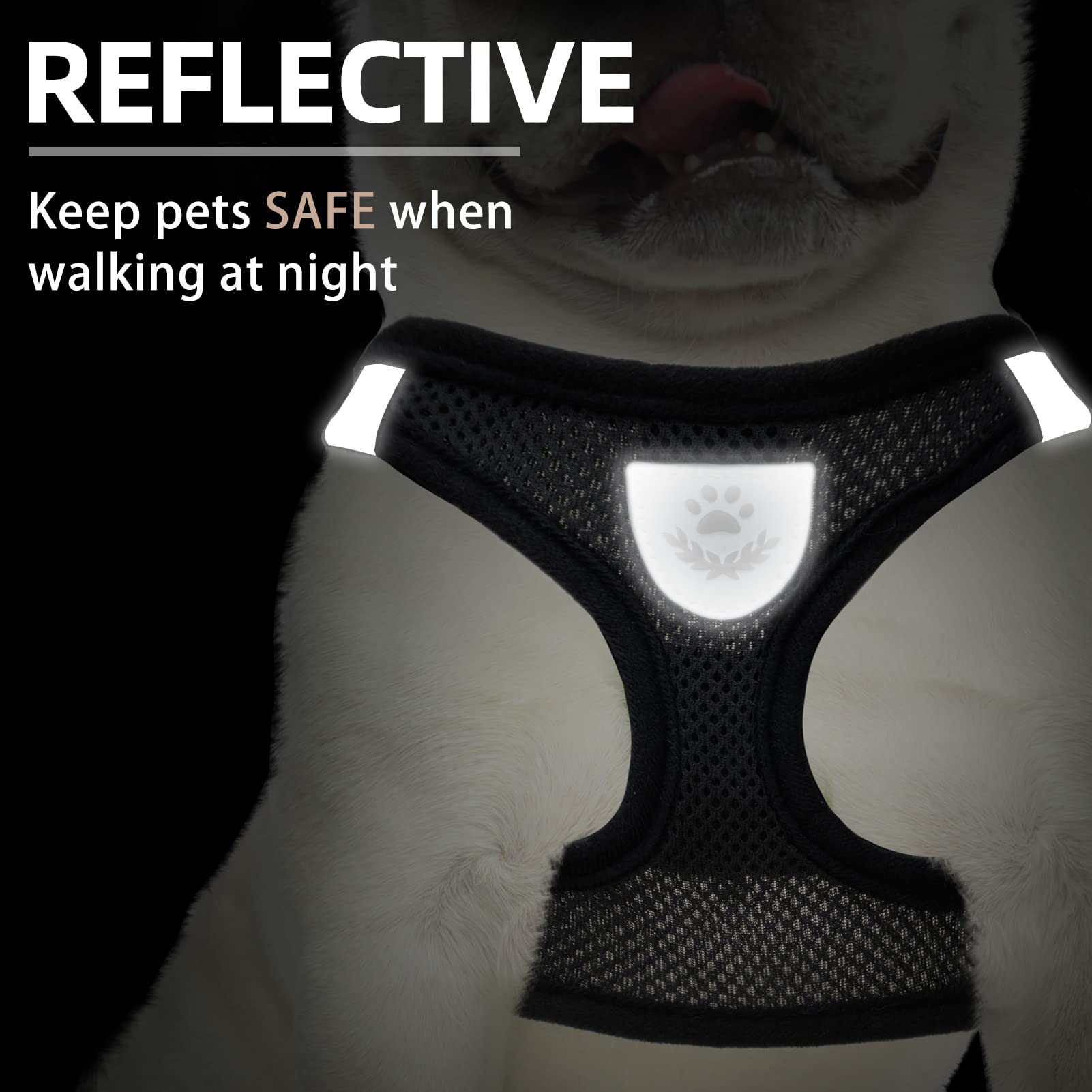 Pupteck Adjustable Dog Harness Collar And Leash Set Step In No Pull Pet Harness For Small Medium Dogs Puppy And Cats Outdoor Walking Running, Soft Mesh Padded Reflective Vest Harnesses, Solid Black S