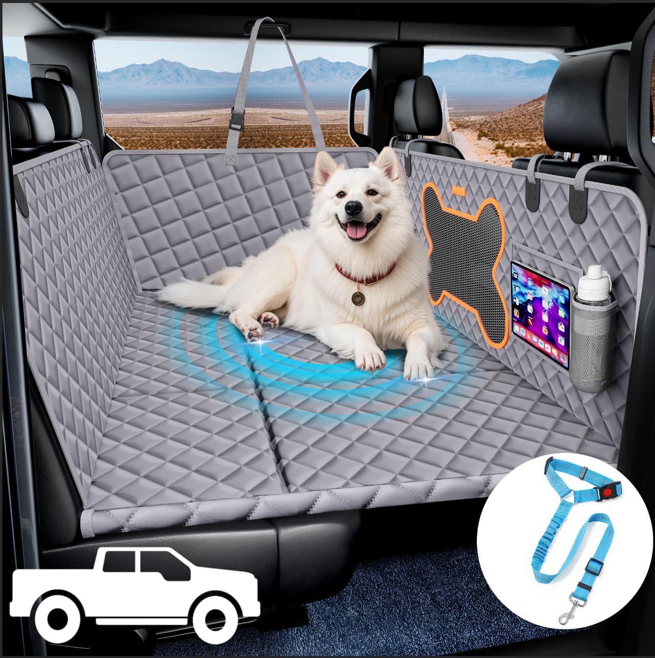 Geotick Dog Seat Cover For Trucks, Hard Bottom Dog Hammock Back Seat Extender For Dogs For F150, Ram1500,Silverado,Gmc Sierra - 