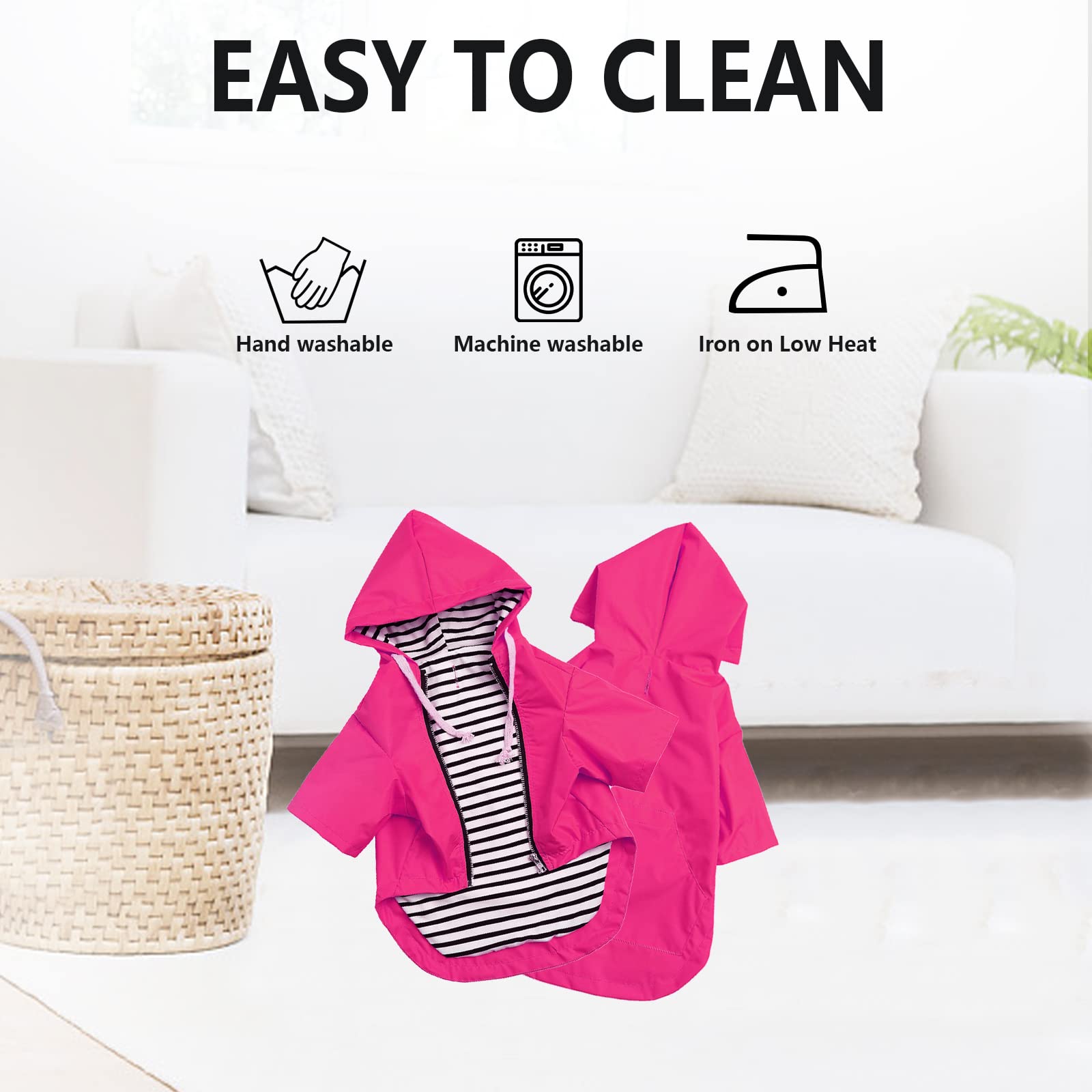 Dog Raincoat Waterproof Puppy Rain Jacket With Hood For Small Medium Dogs, Poncho With Reflective Strap, Storage Pocket And Harness Hole - Pink - M