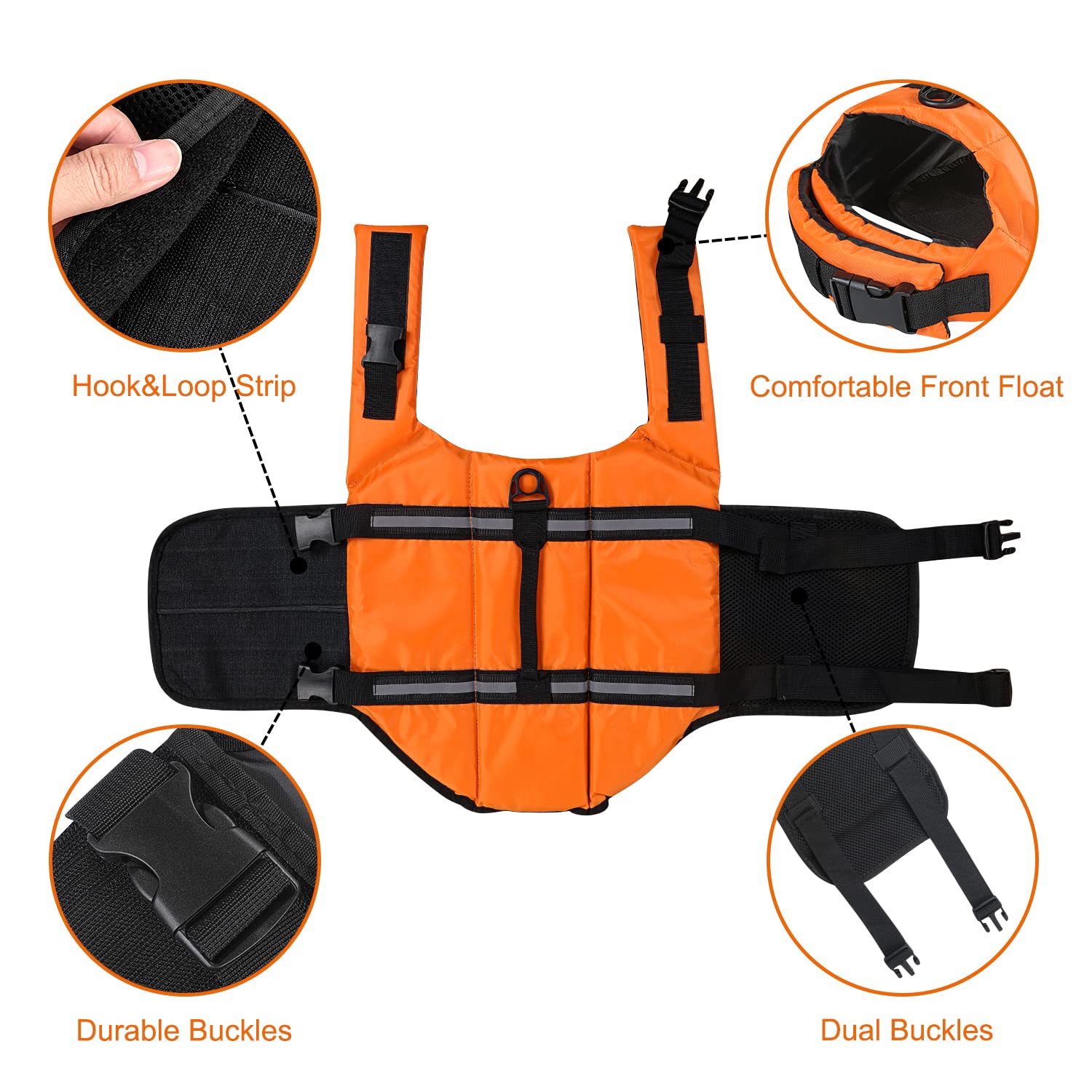 HAOCOO Dog Life Jacket Vest Saver Safety Swimsuit Preserver with Reflective Stripes/Adjustable Belt Dogs?Orange,XXL