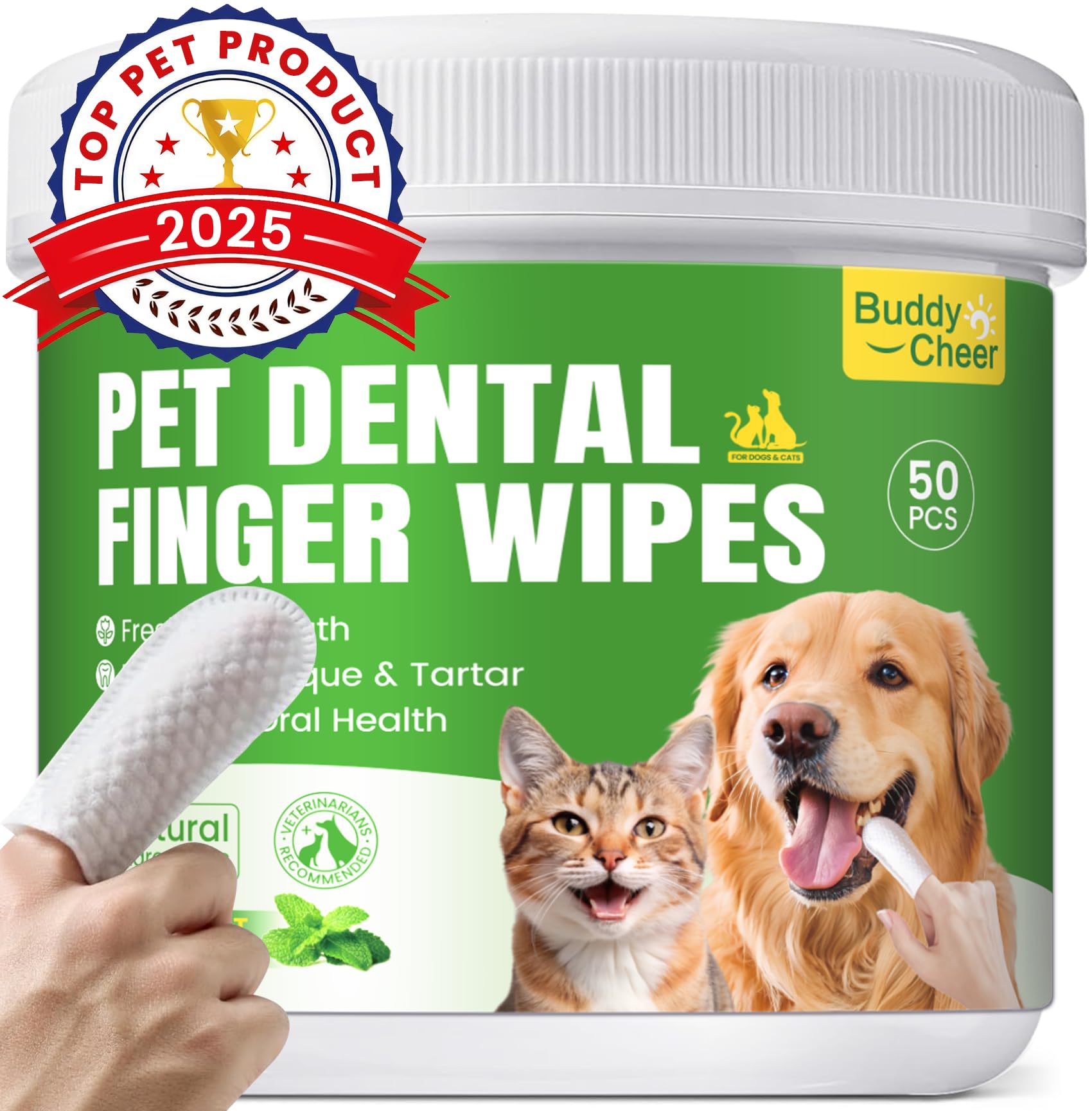 Pet Teeth Cleaning Wipes for Dogs & Cats, Pet Dental Finger Wipes for Dogs, No-Rinse Dog Toothbrush Toothpaste to Reduce Plaque 