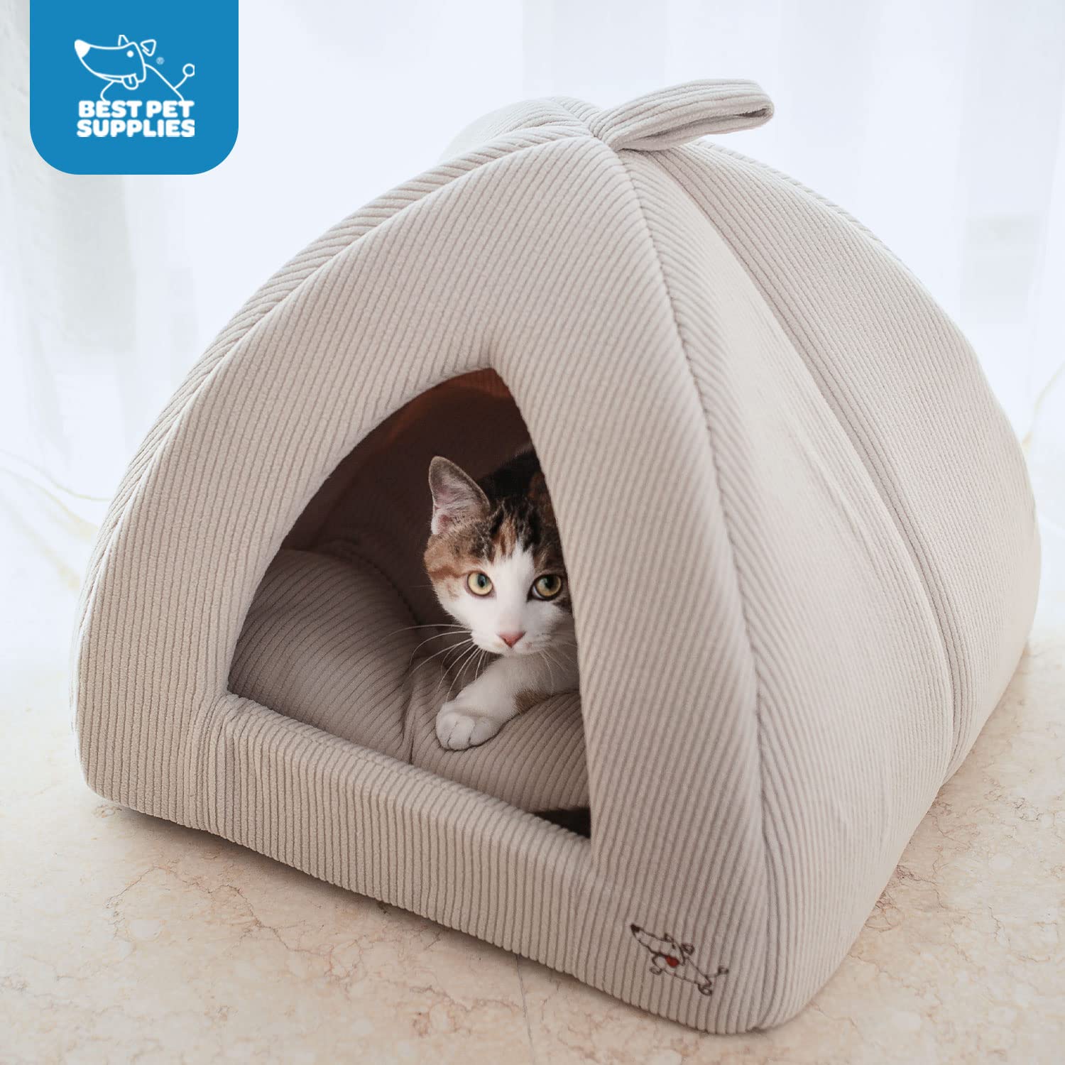 Pet Tent-Soft Bed for Dog and Cat by Best Pet Supplies - Beige Corduroy, 19 x 19 x H:19