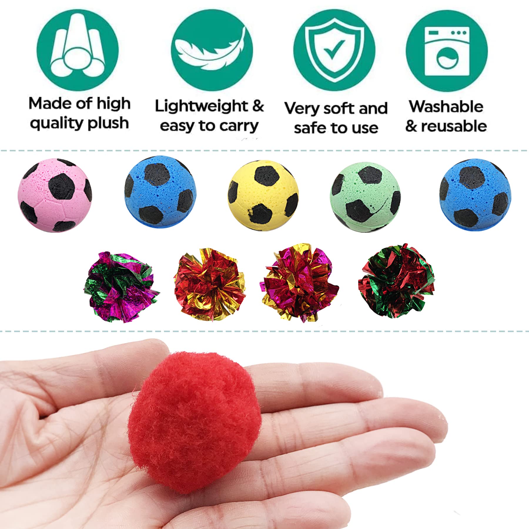 Pet Show Pack Of 30Pcs Cat Toy Balls Set Interactive Pompoms Kitten Toys Golden Thread Ball Paper Balls Quiet Indoor Outdoor Footballs Play Activity Chase Training