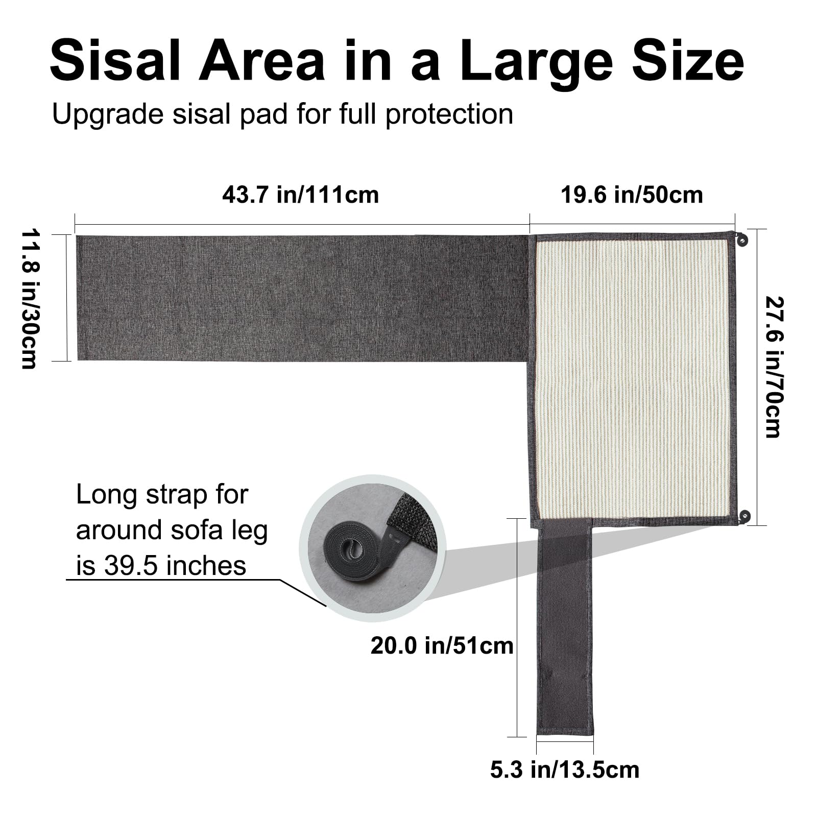 Large Size Cat Scratch Sofa Protector,27.5Inch*19.6Inch Sisal Couch Protector From Cats/Dogs Scratching For Big Arm Sofa Use(Lef