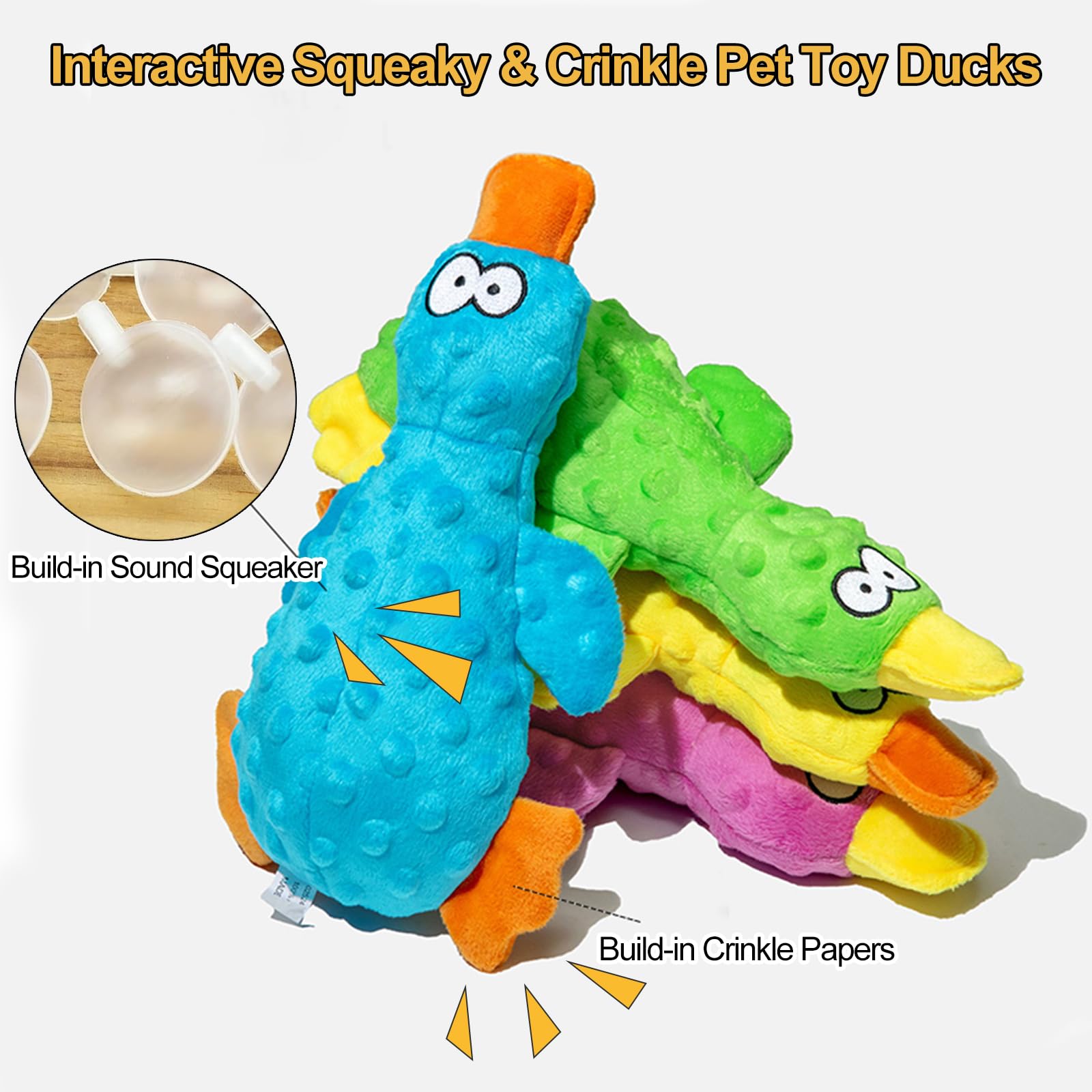 Adpartner Squeaky Dog Toys, 2 Pack Dog Toy Duck Plush Crinkle Dog Toys For Small Medium Breeds, Interactive Pet Squeaky Toys Sof