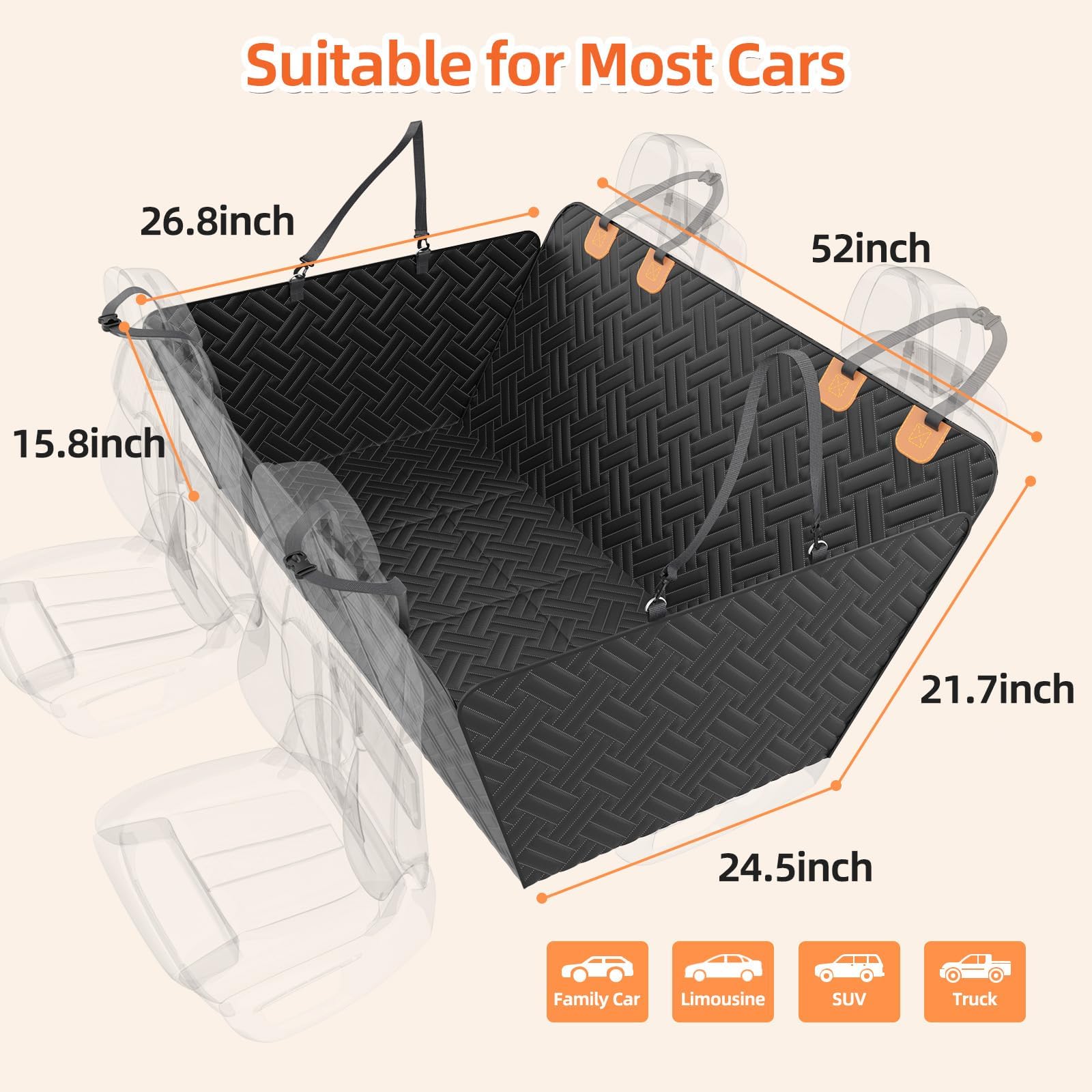 Lehni Back Seat Extender For Dogs,Hard Bottom Car Seat Cover For Dogs With Mesh Window,Waterproof Backseat Pet Cover Hard Bottom