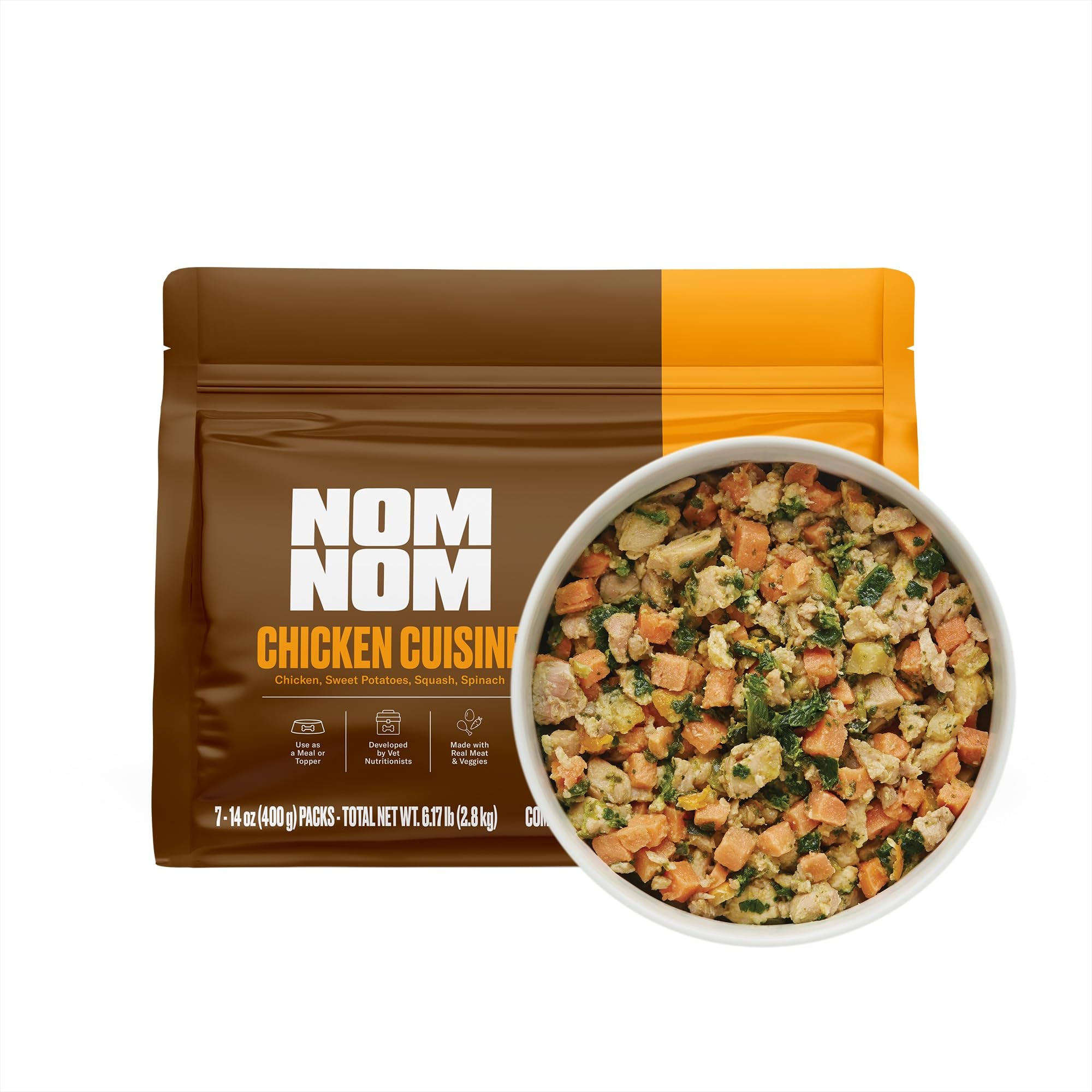 Nom Nom Freshly-Made Frozen Grain-Free Chicken Cuisine Dog Food - Vet-Formulated Meal or Topper with Real Chicken & Veggies - 14