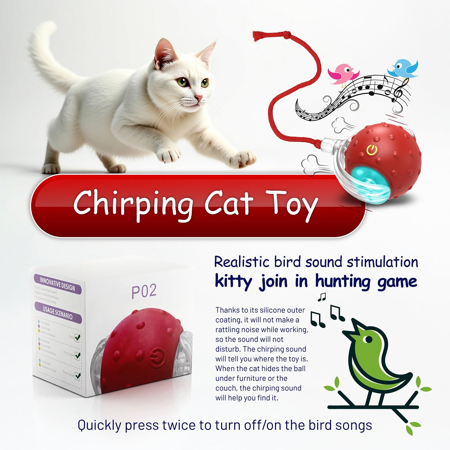 Interactive Cat Toys For Indoor Cats, 360 Smart Automatic Rolling Pet Ball, Rollie Pet Cat Toy, Electric Rolling Ball Dog Toy, M