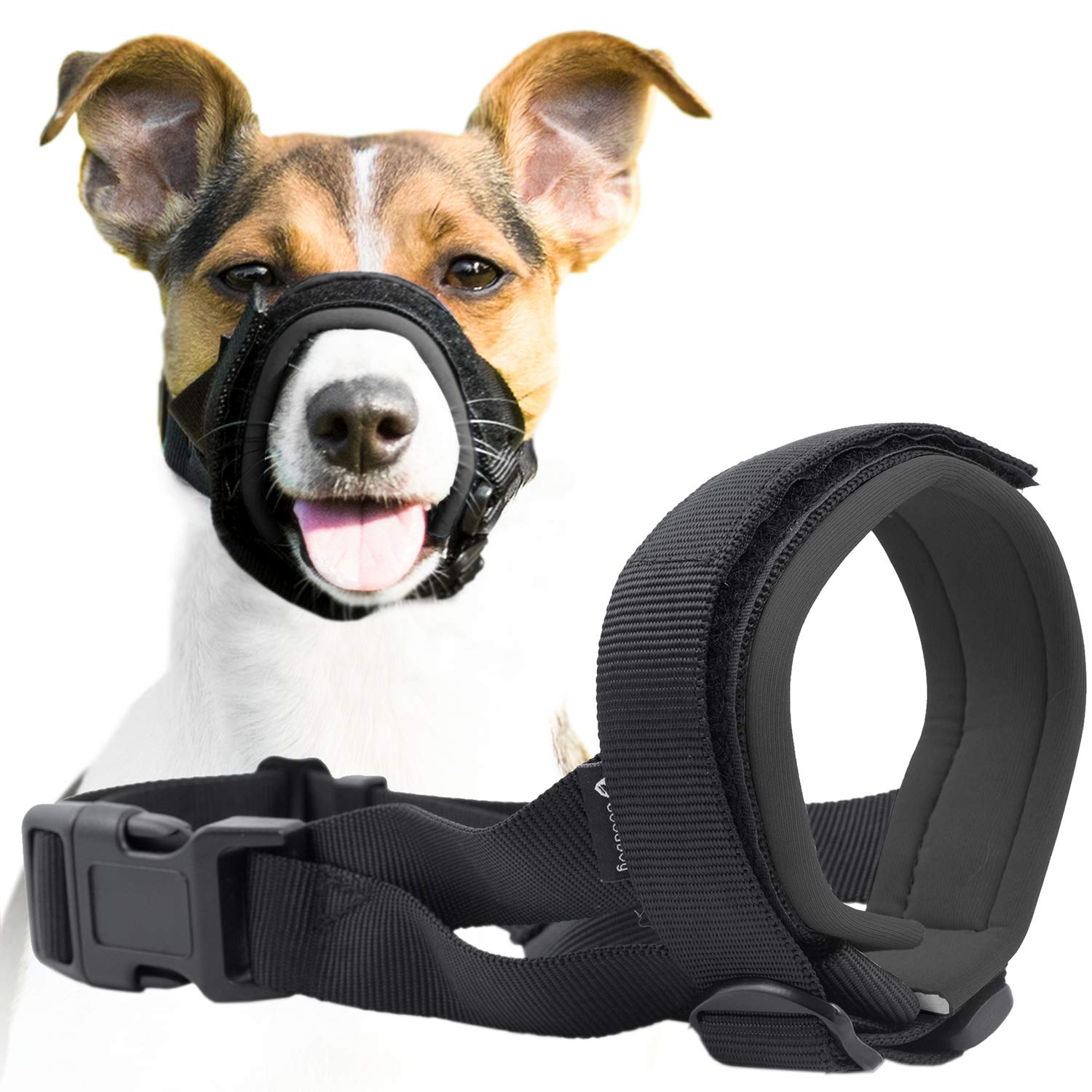 Gentle Muzzle Guard For Dogs - Prevents Biting And Unwanted Chewing Safely Secure Comfort Fit - Soft Neoprene Padding - No More 