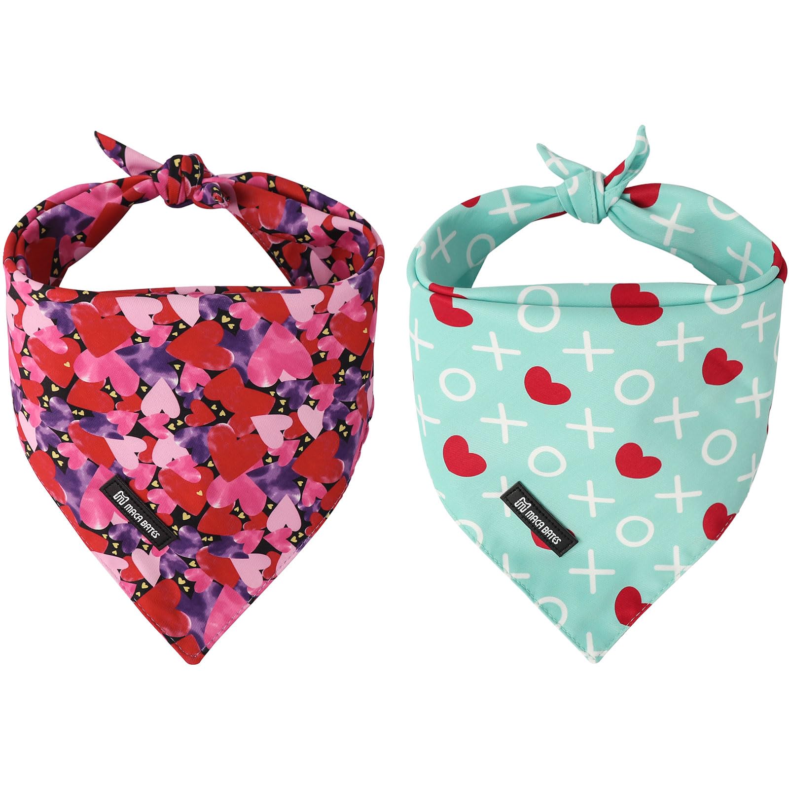 Maca Bates 2 Pack Red And Blue Love Heart Valentine'S Day Dog Bandana Bulk Valentines Dogs Scarf Soft Puppy Bandanas Pet Kershie