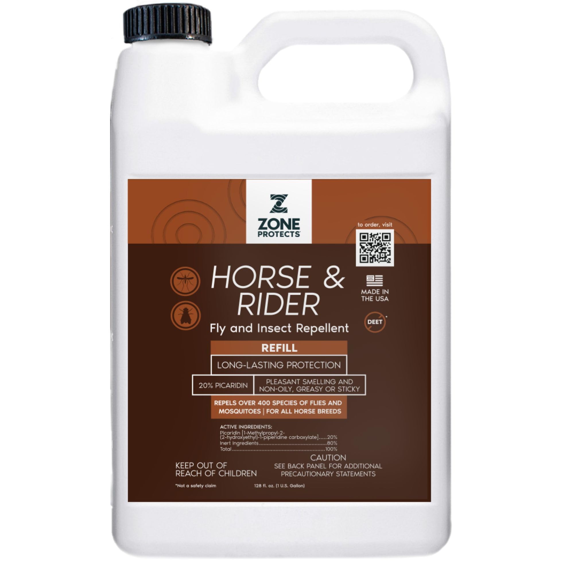 Zone Protects Horse & Rider Fly Insect Repellent; Gallon Refill; Picaridin Based; 12-Hr Protection Against 400 Fly Species; Ligh