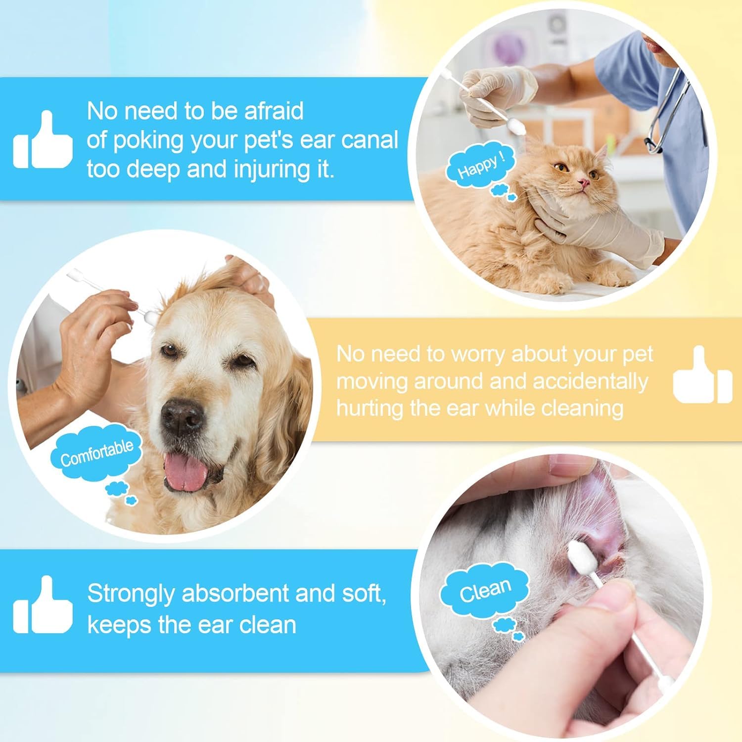 Dog Ear Cleaning Swabs - Gourd-Shaped Design for Safe Pet Ear Care, Prevents Accidental Injury, Ideal for Medium and Big Dogs, L