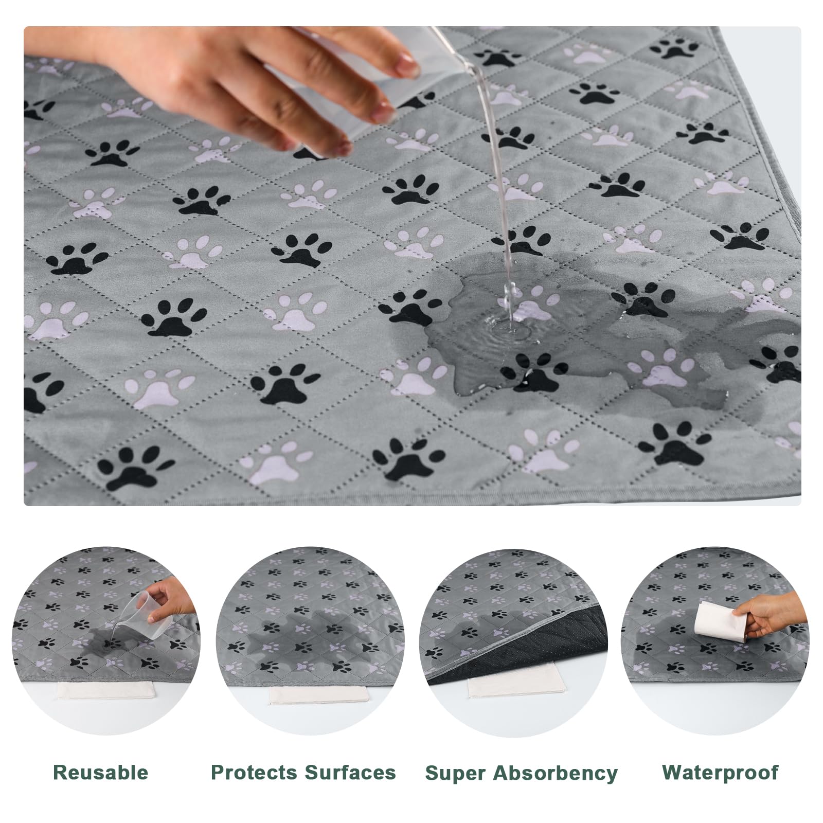 JERIA 2 Pack 72x 72 Waterproof Non Slip Wee Wee pad,Reusable Washable Pee Pads for Dogs,Absorbent and Leakproof Training Mats fo