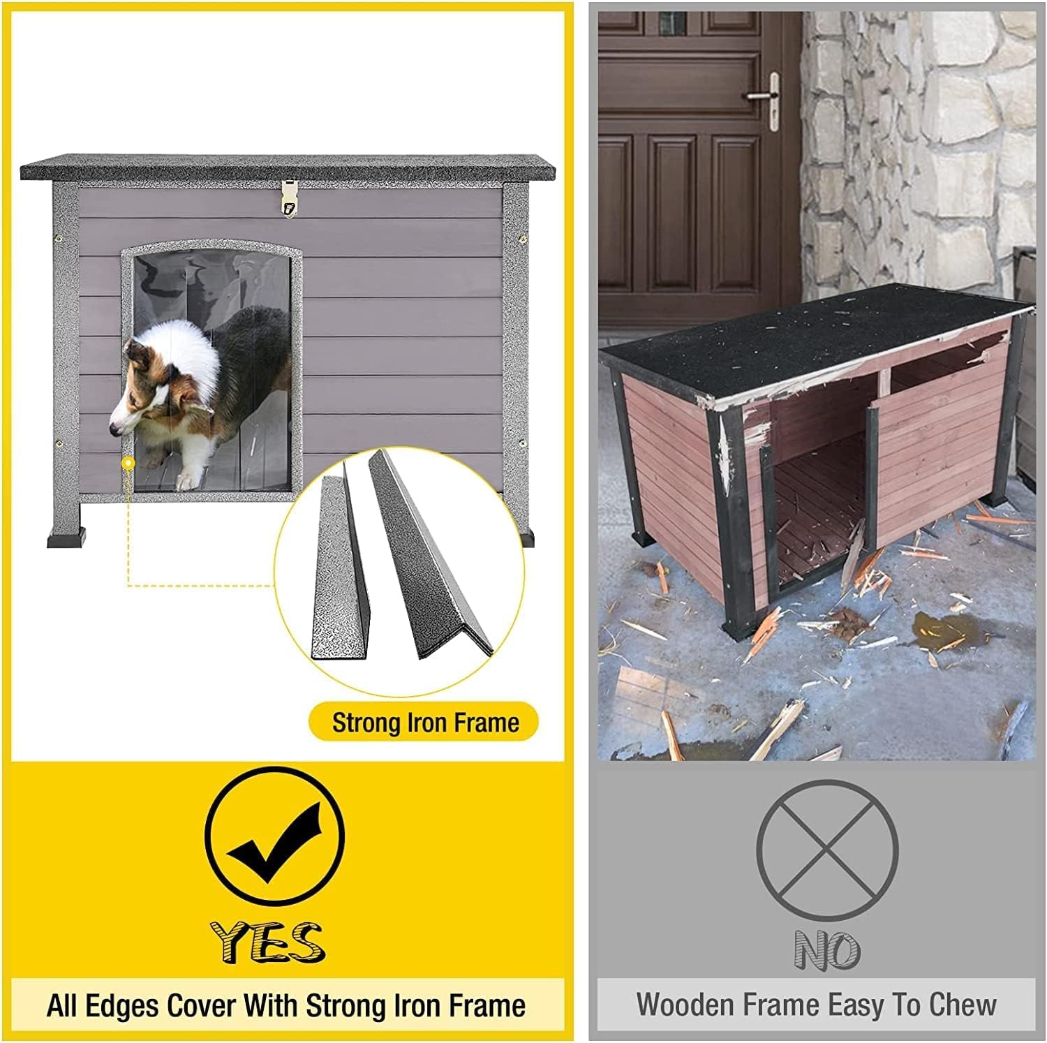 Aivituvin Large Dog House Outdoor Indoor Weatherproof Dog House For Small & Medium & Large Dogs With Unique All-Around Iron Fram