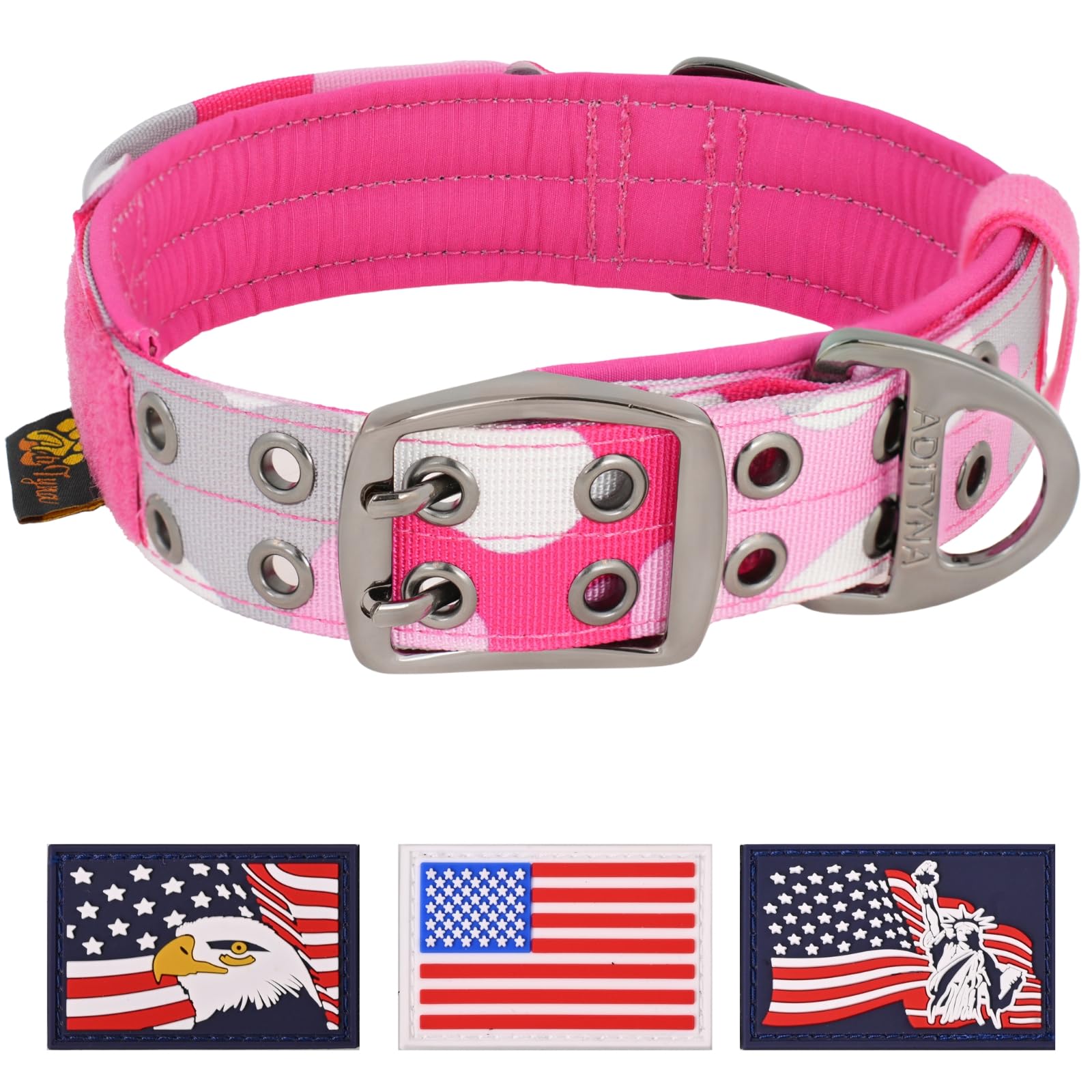 Adityna Heavy Duty Dog Collar For Extra-Large Dogs - Camo Pink Collar With Handle For Training, And Walking - Wide, Tactical, So