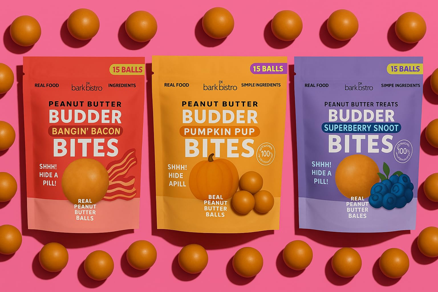 BUDDY BUDDER Bangin Bacon Bites, Natural Peanut Butter Dog Treats with Bacon Flavor, Soft Peanut Butter Ball Treat or Use to Hid