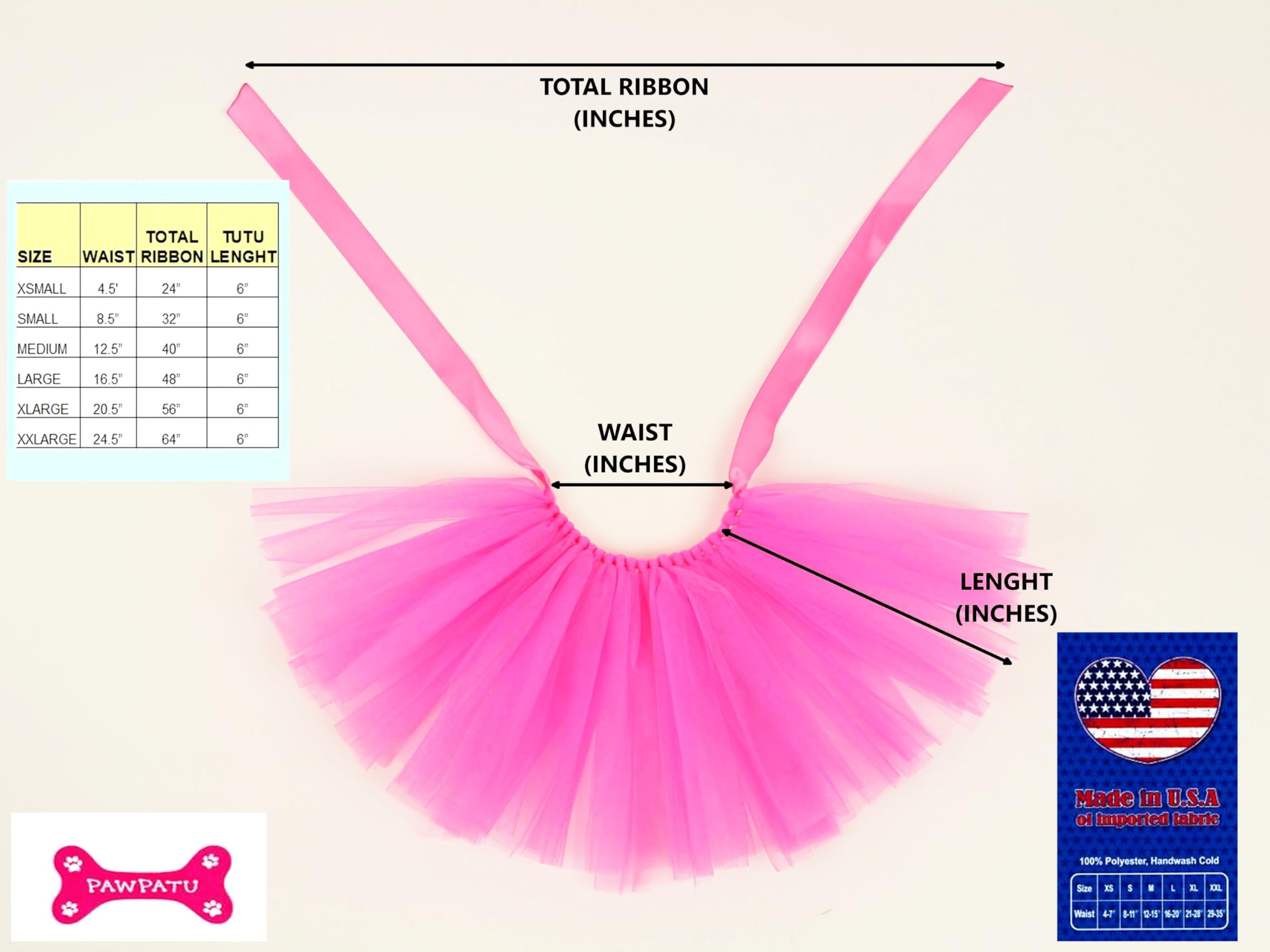Pawpatu Tulle Tutu For Dogs Or Cats, Small, Hot Pink
