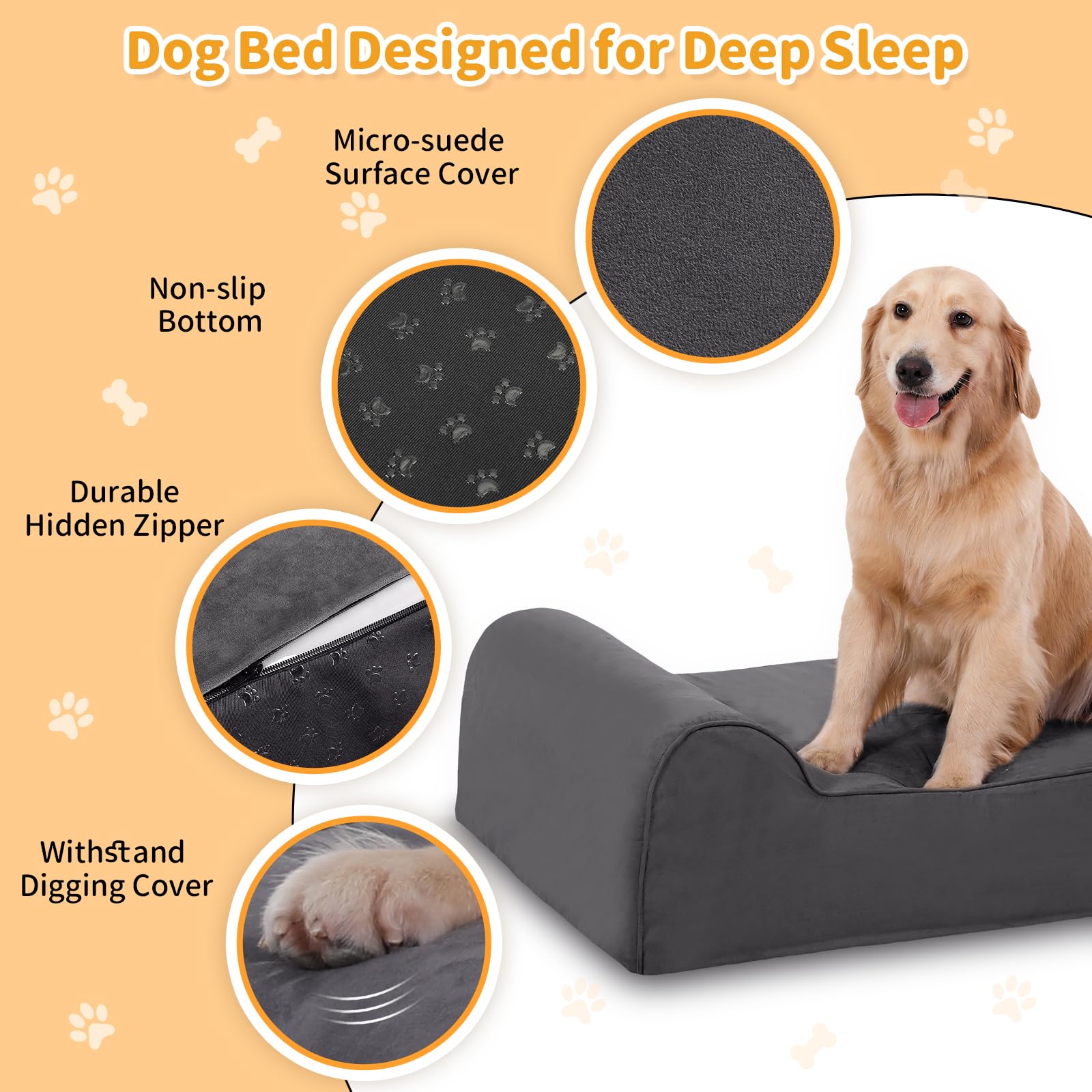 Rainmr Dog Beds For Giant Dogs, Waterproof 7'' Memory Foam Human Size Dog Bed, Orthopedic Dog Bed With Washable Removable Cover,