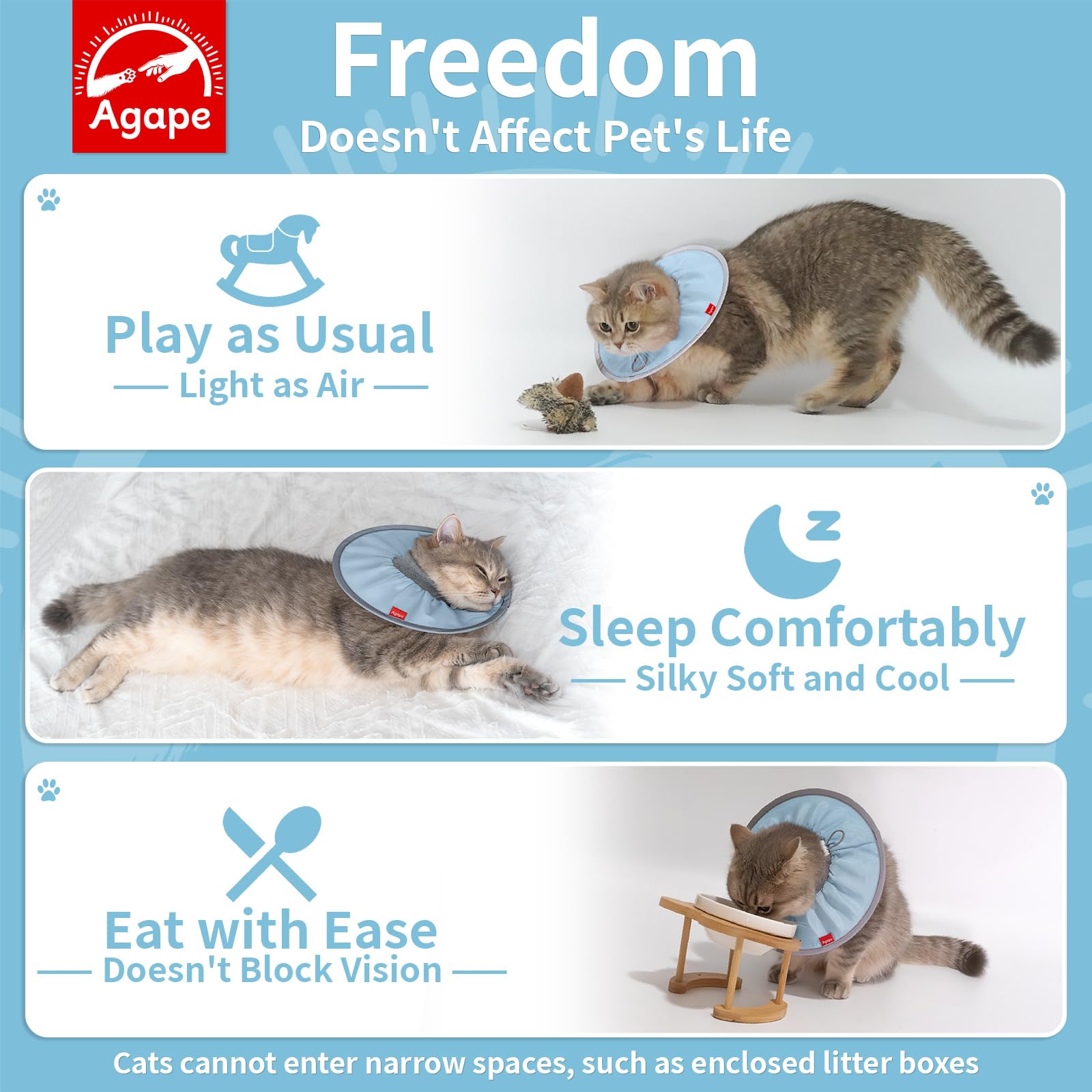 Agape Soft Cat Cone, Comfy Collar to Stop Licking & Scratching, Lightweight Recovery Collar for Cats After Surgery, Adjustable E