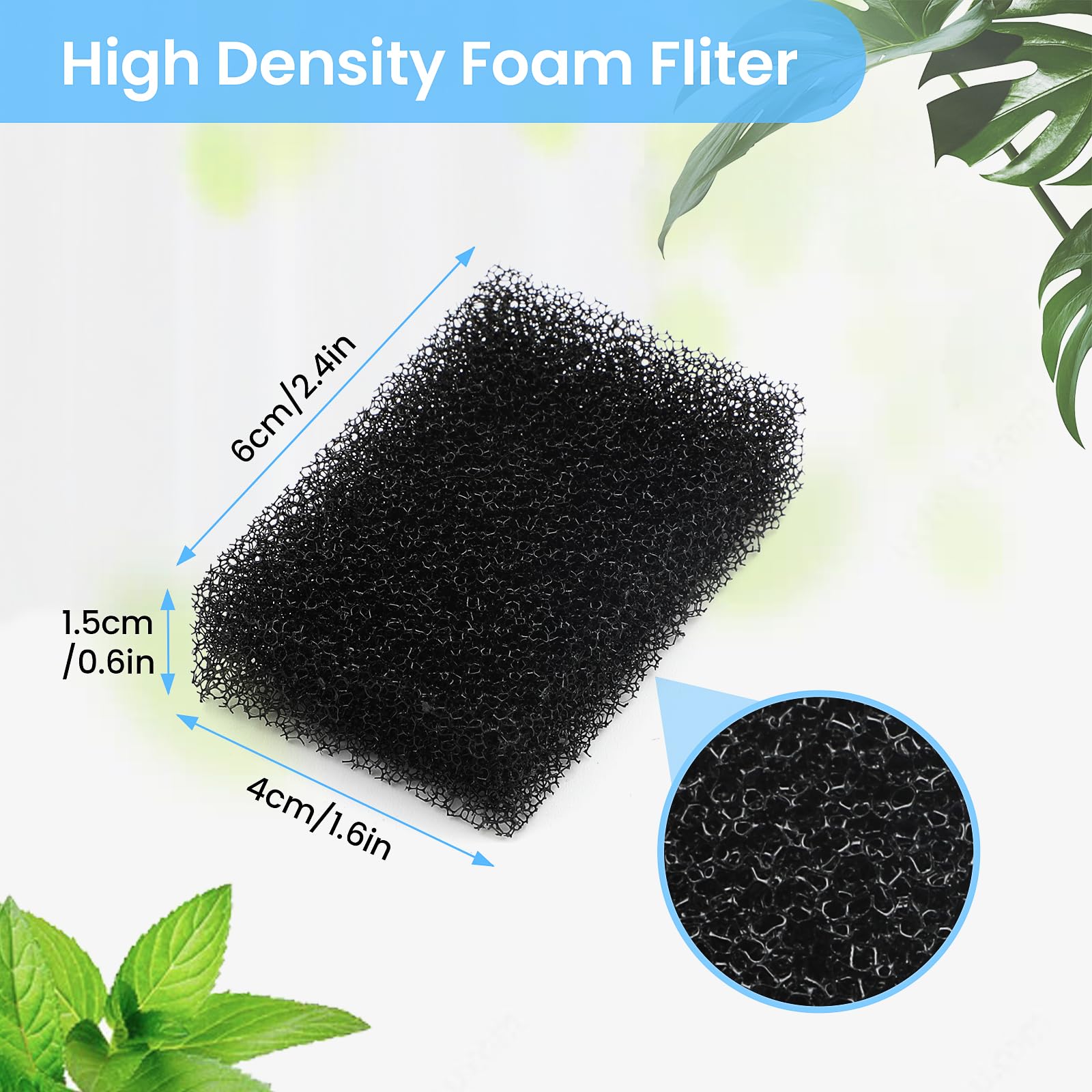 Feycig Cat Water Fountain Filter - 12 Pack Replacement Sponges for 68Oz Automatic Pet Fountain - Black