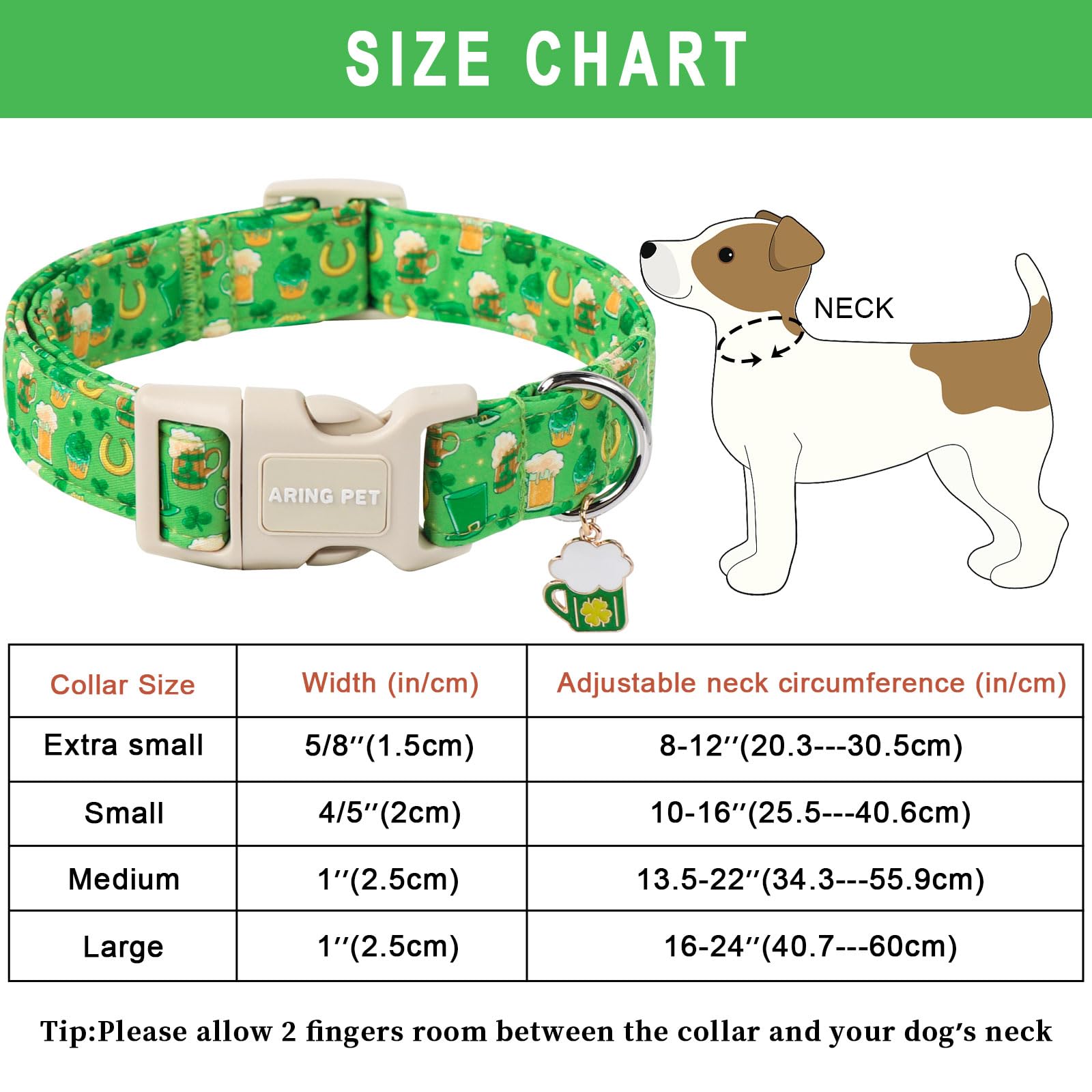 Aring Pet St Patrick'S Day Dog Collar-Green Lucky Clovers Dog Collars, Adjustable Shamrock Pet Collars Trefoil Puppy Collar Gift