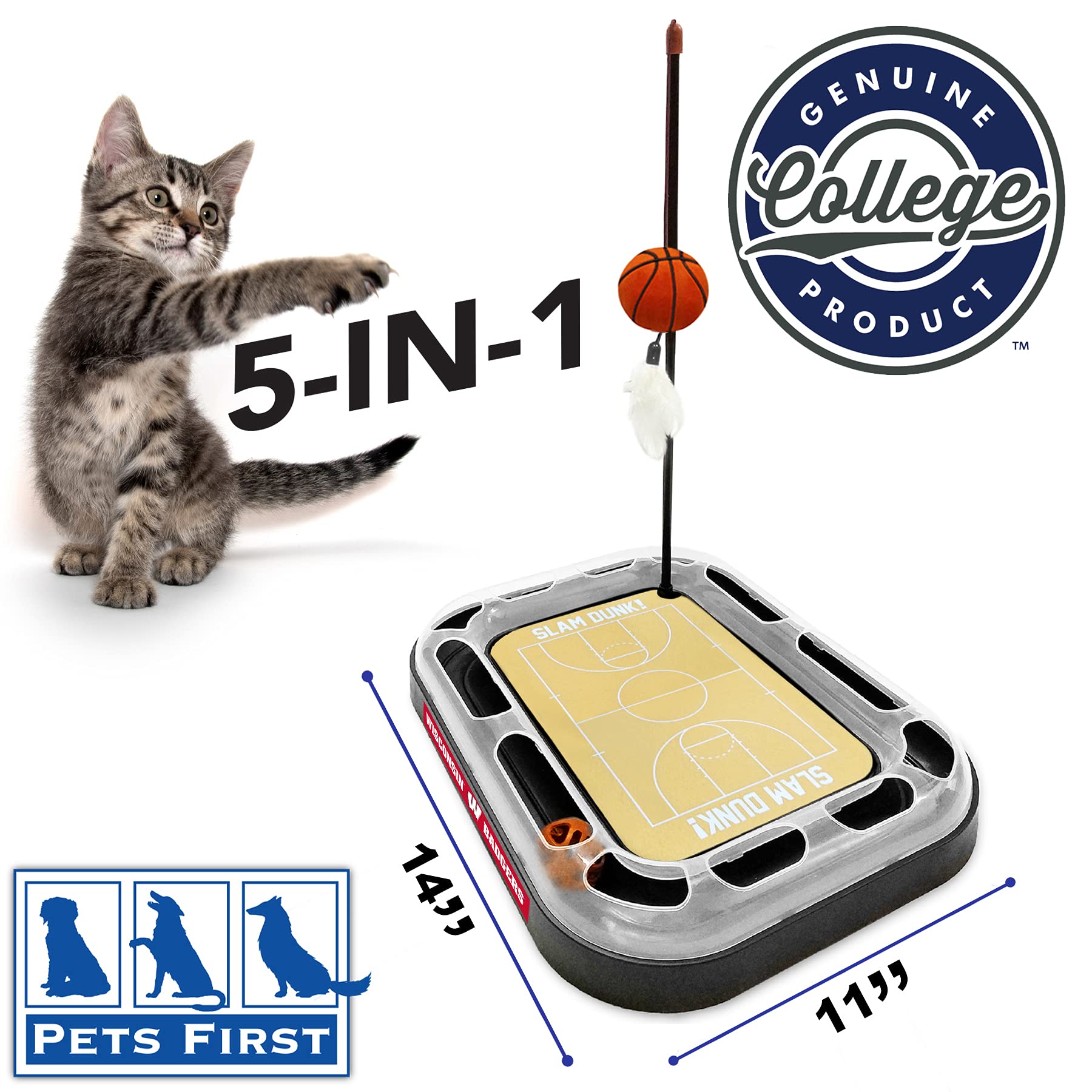 Ncaa Wisconsin Badgers Basketball Court Reversible Felt/Cardboard Cat Scratcher Toy With Interactive Cat Ball Bell Tracker - 6-I