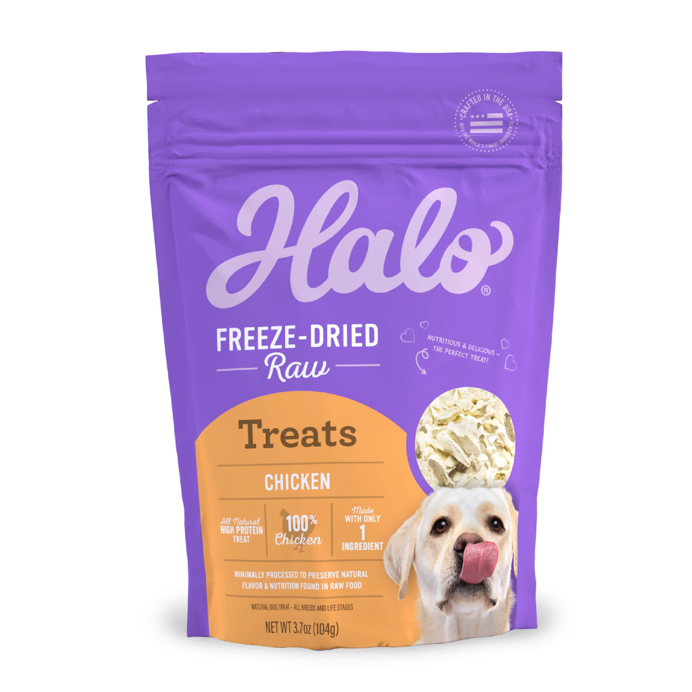 Halo Freeze Dried Raw Dog Treats, 100% Chicken Breast Recipe, Dog Treats Pouch, All-Natural High Protien Treat, 3.7 Oz Pouch