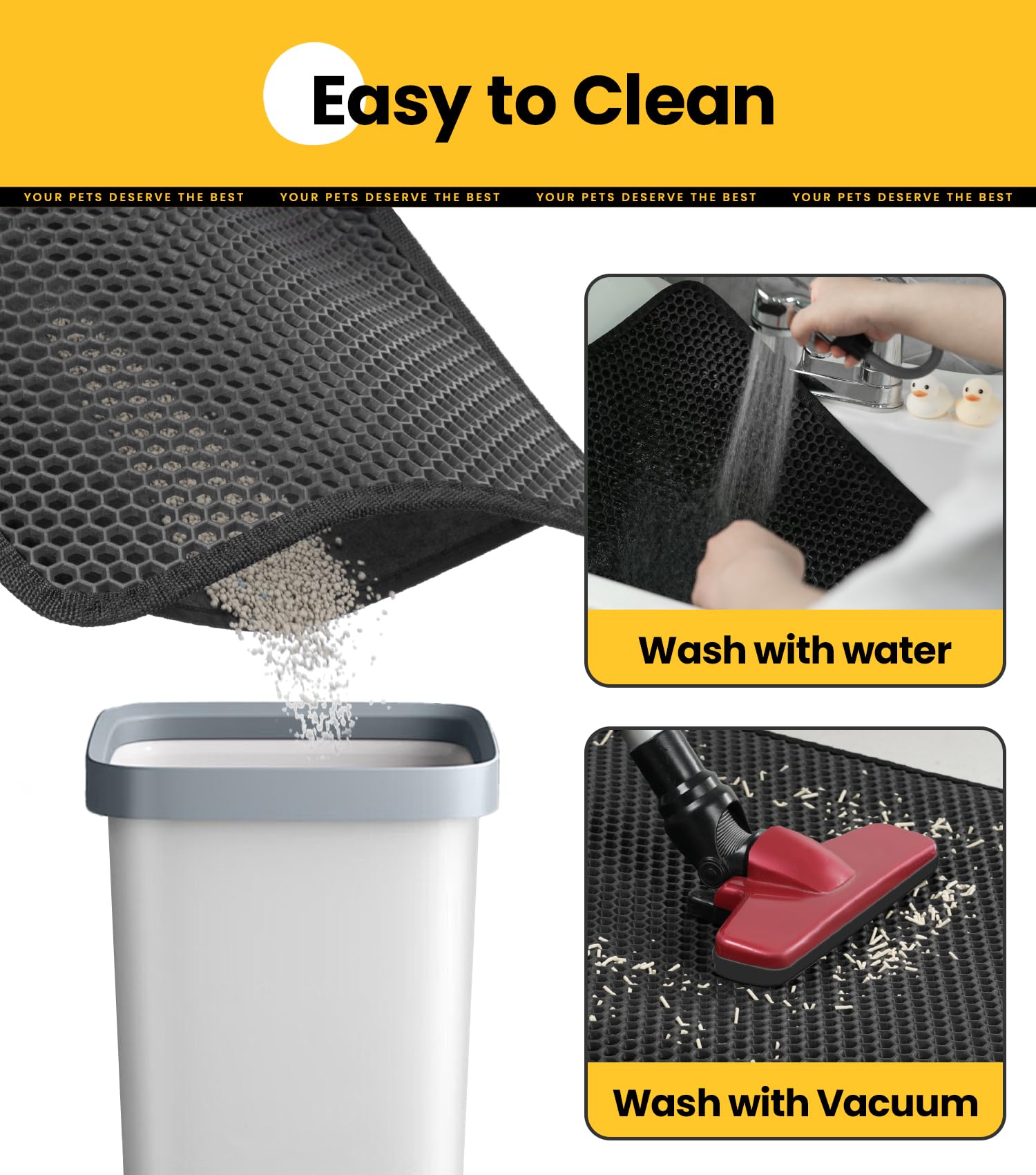 Cat Litter Mat Compact Size 23.6''X14.6'' For Small Spaces, Upgrade Waterproof Leakproof Back Layer, Honeycomb Trapping Mat, Was