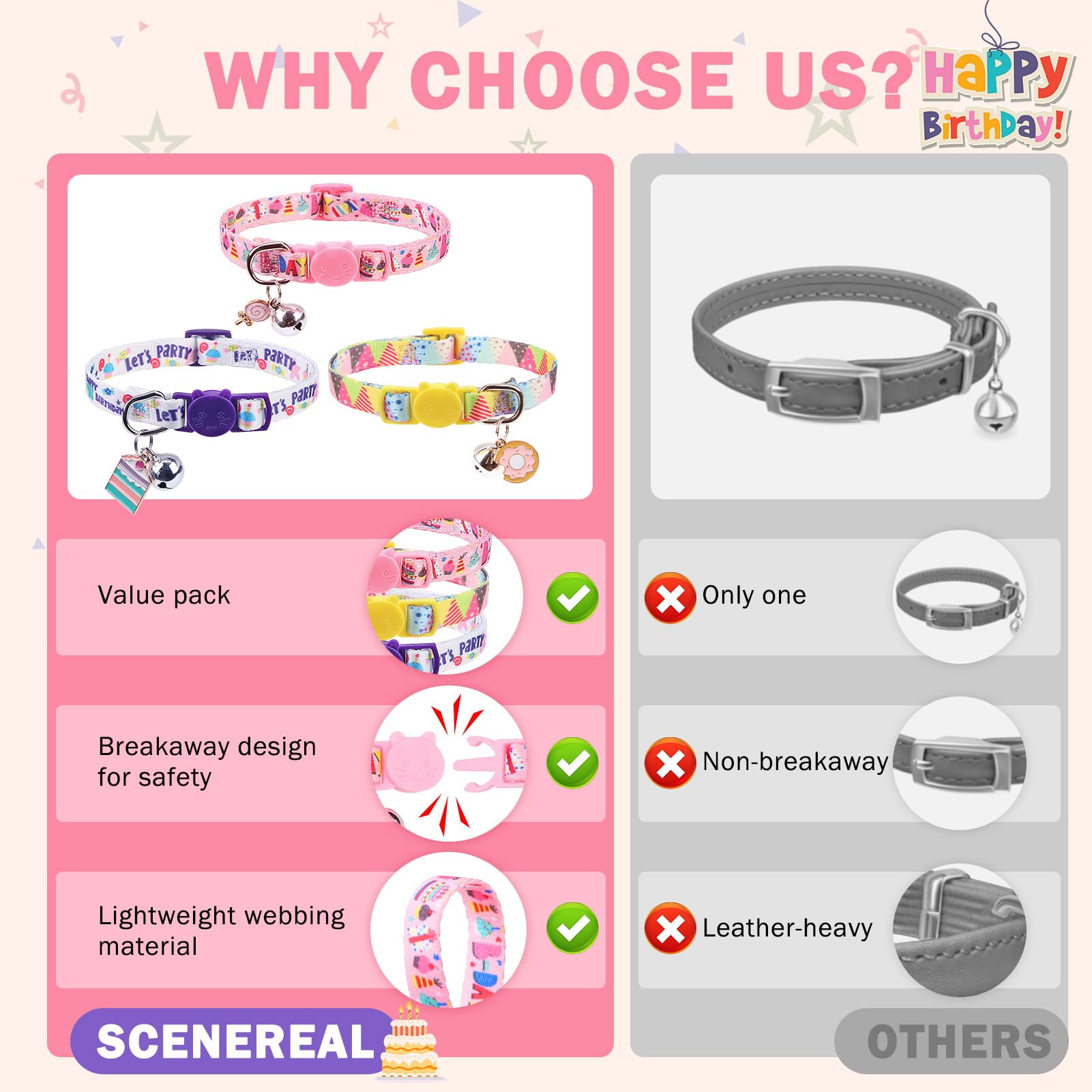 Scenereal Halloween Breakaway Cat Collar With Bells, Safety Buckle Soft Adjustable Cats Collars For Daily Wearing, Kitten Puppy