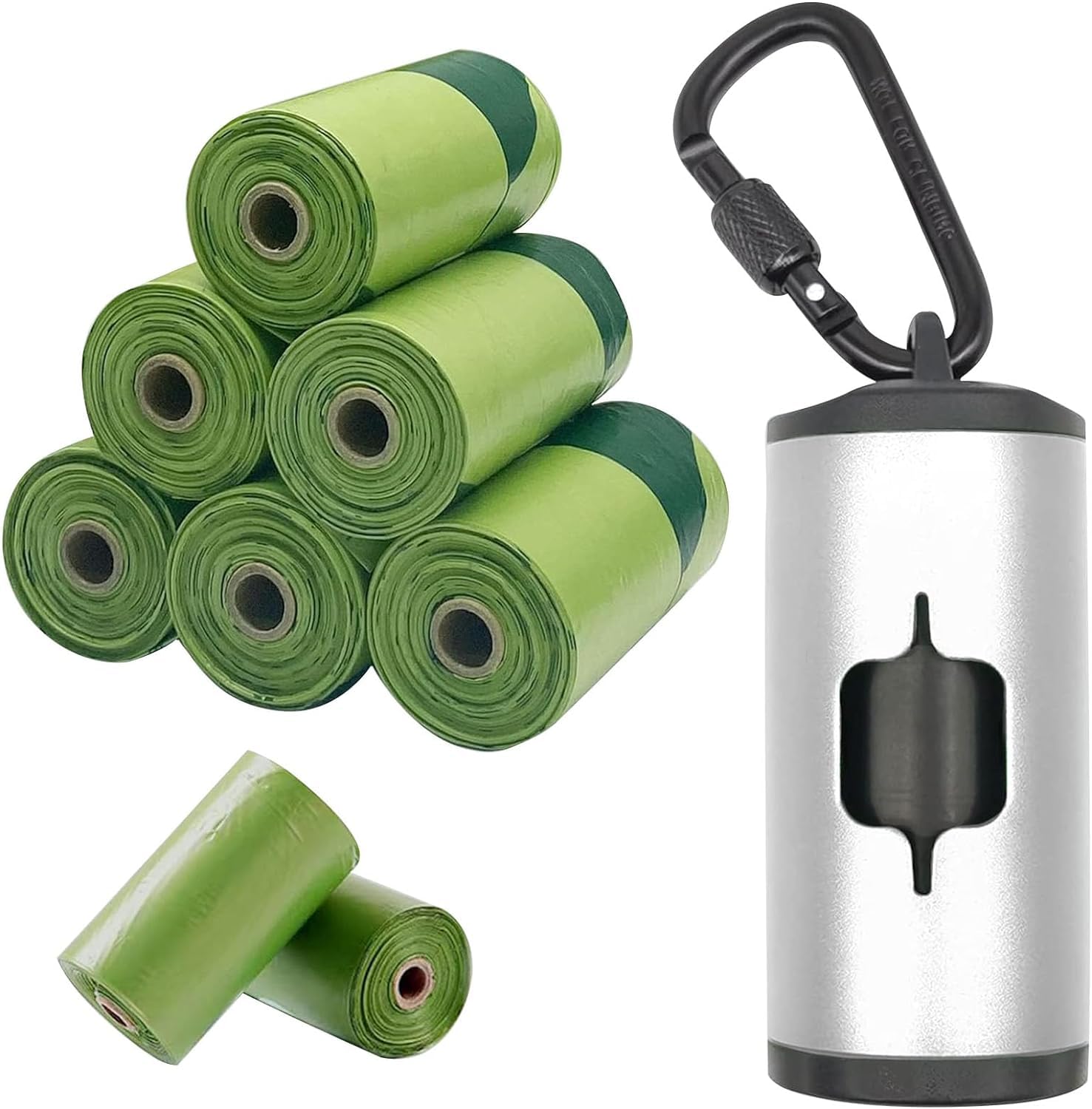 Shaouman Metal Dog Poop Bags Holder Aluminum Poo Bags Dispenser With Pet Waste Bags 3 Leash Clasp And Elastic Rope For Used Bags(1 Holder 135 Bags,Silver)