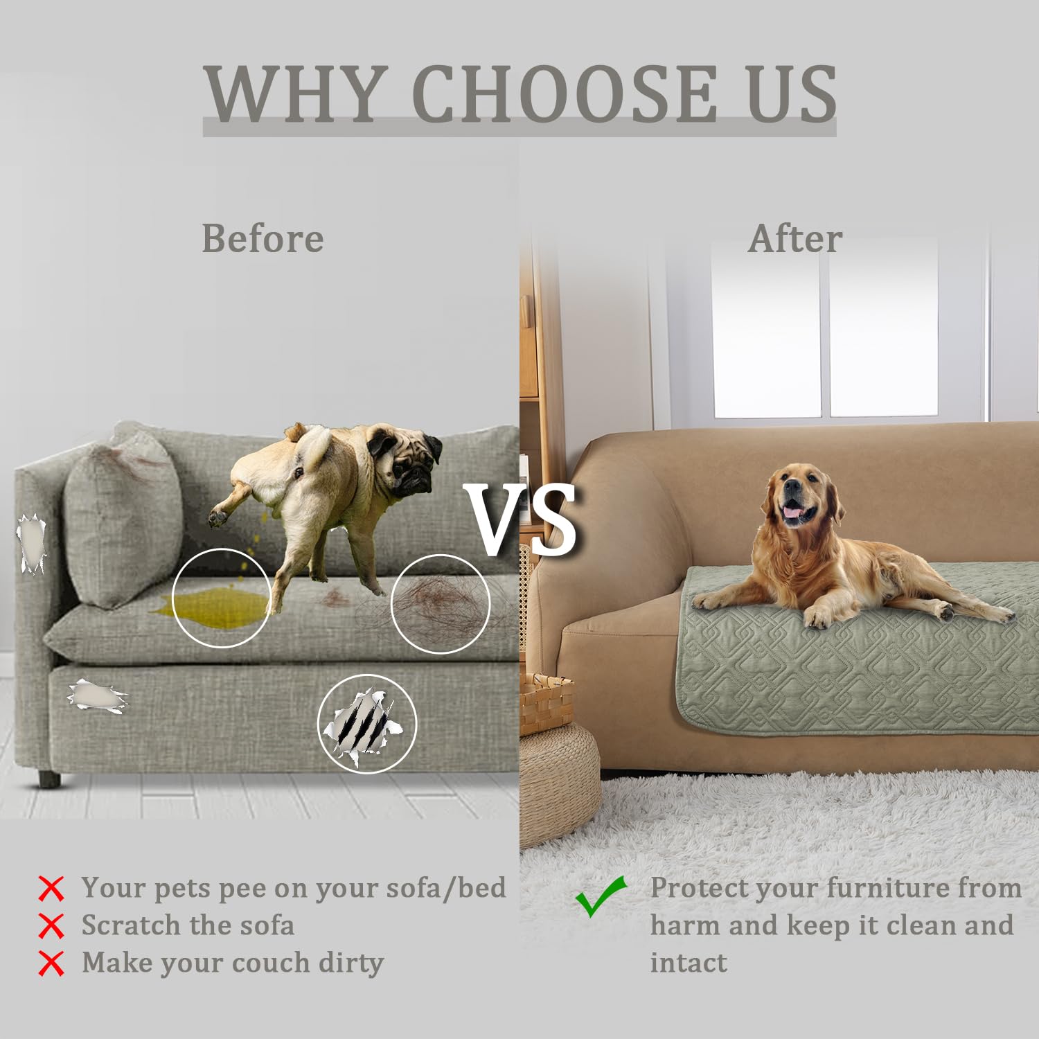 Fuguitex Waterproof Dog Bed Cover Dog Blanket For Pet Furniture Bed Couch Sofa Reversible Linen Texture(30''*53'',Pea Green+Pea