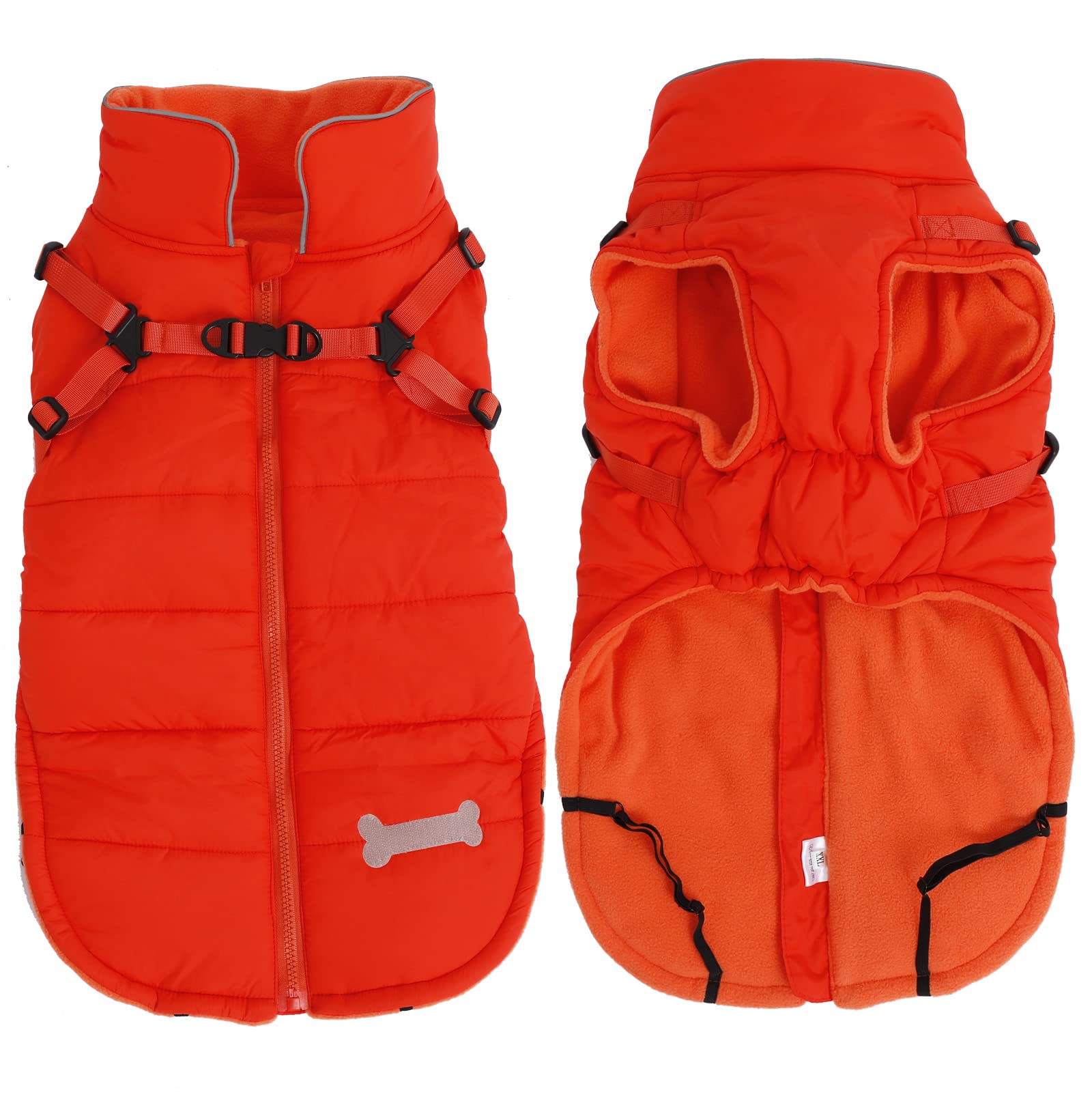 Geyecete Winter Warm Coat Waterproof Dog Winter Jacket With Harness Traction Belt,Windproof Pet Outdoor Jacket Dog Autumn- Can Be Personalized-Orange-M