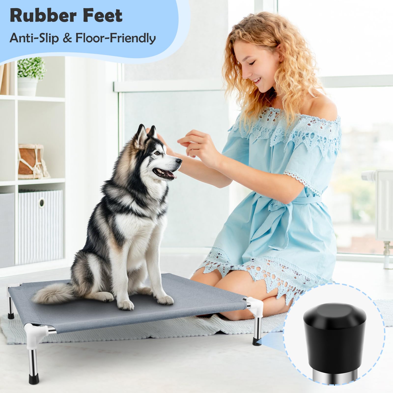 Outdoor Elevated Dog Bed, Dog Cots Beds For Large Dogs, Portable Cooling Raised Dog Beds For Large Dogs For Indoors, Outdoors, B