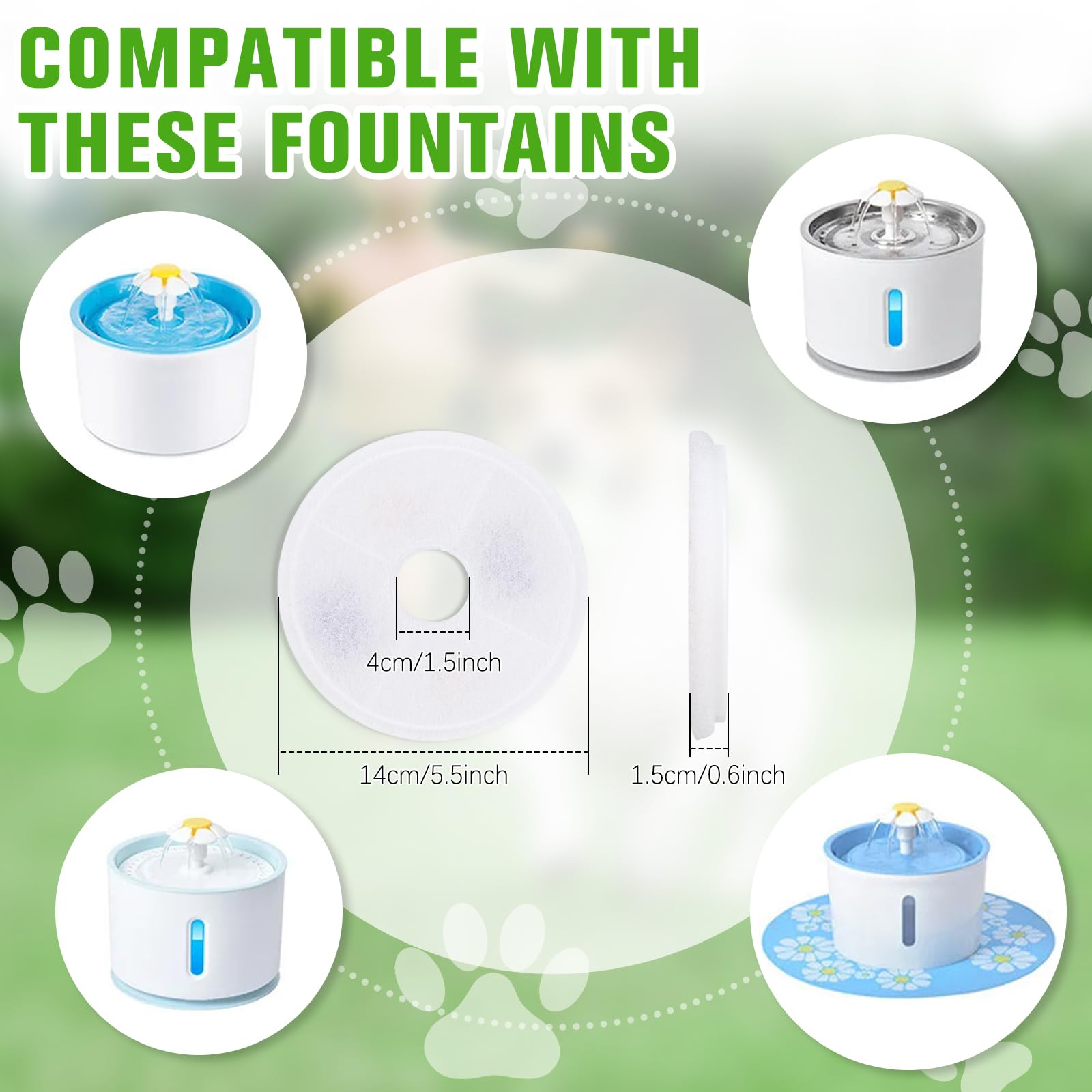 Chukchi 8 Pack Cat Water Fountain Filter For Catit,Catit Fountain Filter Replacement Fit For Most Cat Pet Drinking Dispenser Tri