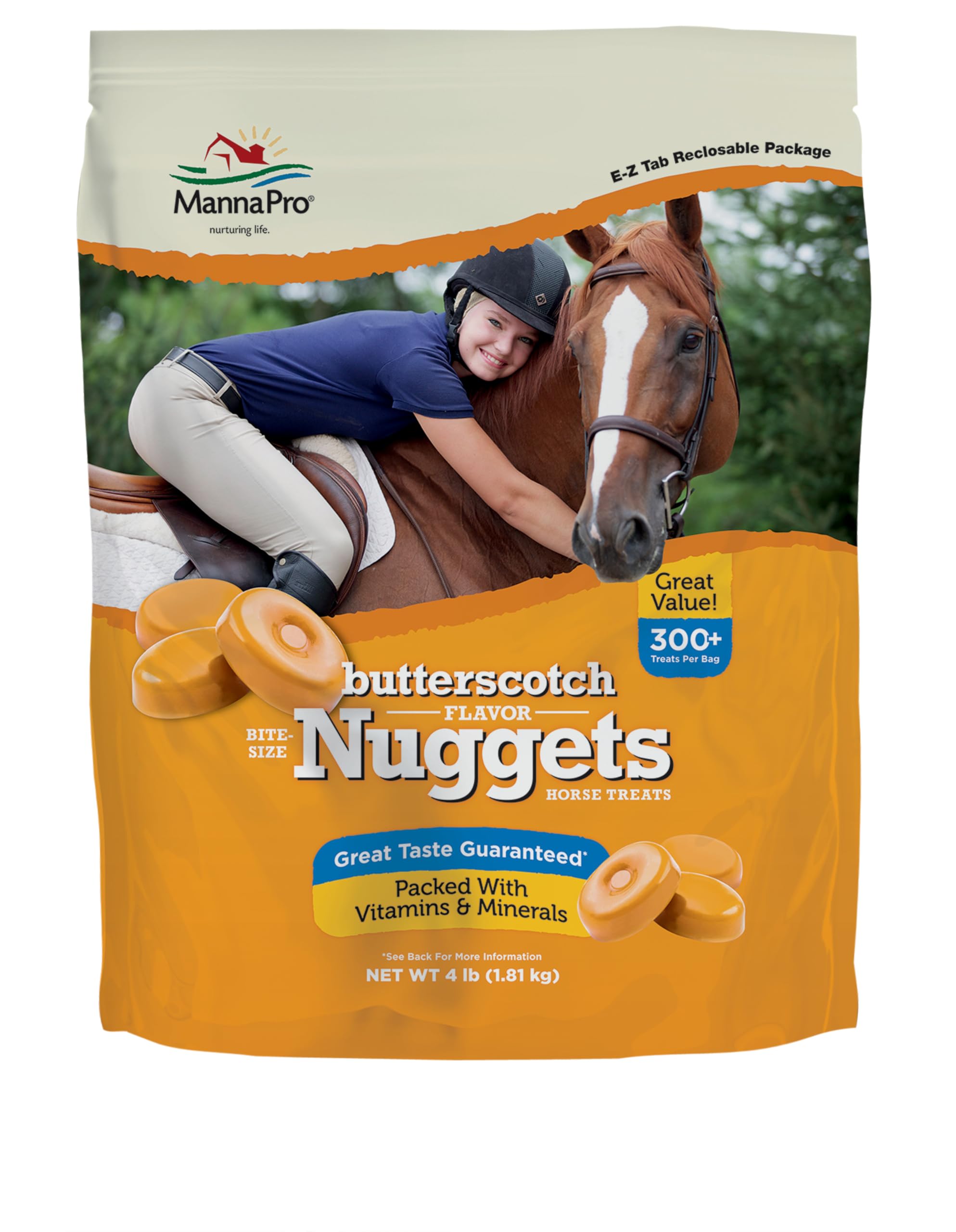 Manna Pro Bite-Size Nuggets for Horses - Horse Training Treats - Butterscotch Flavored Treats for Horses - 4 pounds