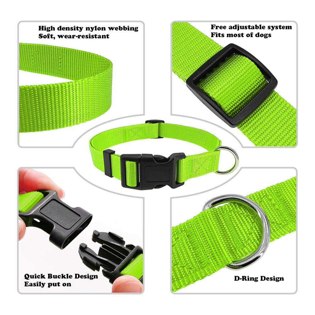 Penseepet Dog Collar Green Basic Dog Collars With Breathable Quick Release Nylon Pet Collar For Puppy Small Medium Large Dogs Bo