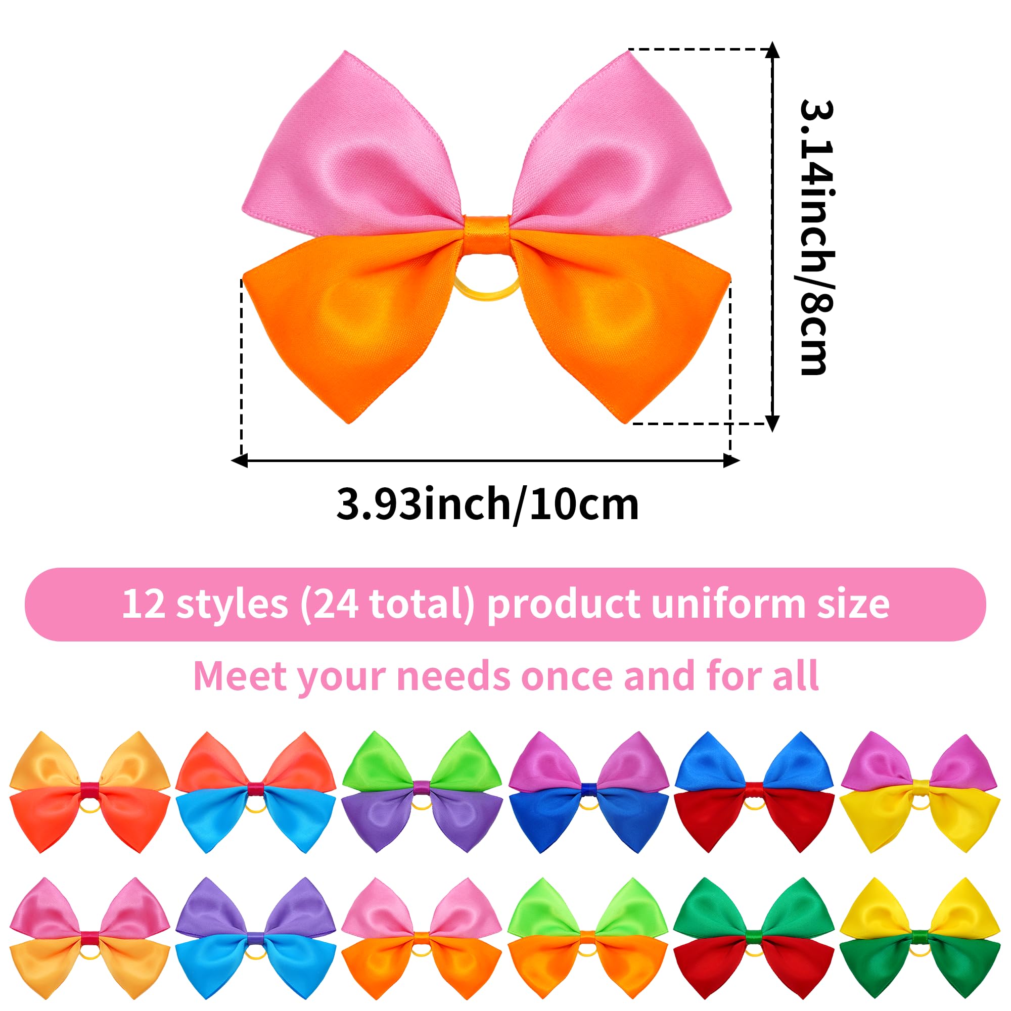 Jpgdn 24Pcs Big Dog Hair Bows With Rubber Band Random Pattern For Large Xl Breed Bowknot Topknot Grooming Hair Accessories