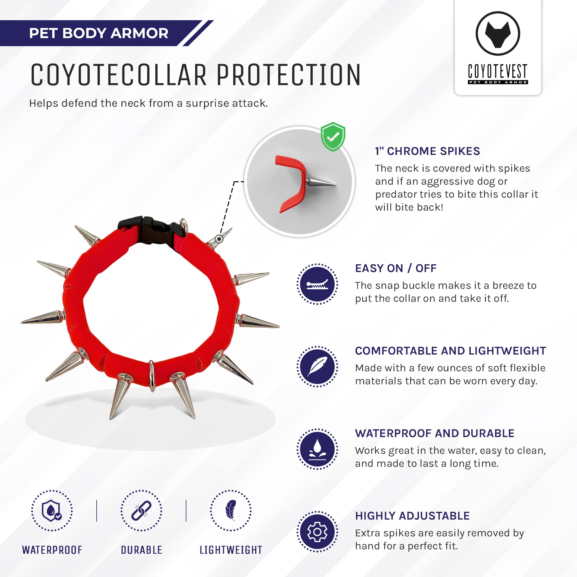 Coyotecollar Spiked Dog Collar - Red Small Spike Collar For Dogs, Adjustable Spiked Collar, Studded Dog Spike Collar, And Coyote